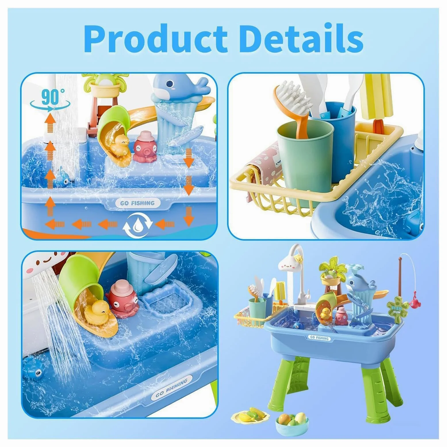 Tavolo D'Acqua Di Pesca Giocattolo Sensoriale | Tavolo Sabbia e Acqua per Bambini Per Maschi Bambino Giardino Spiaggia Asilo Scuola Materna Campeggio Interno Patio
