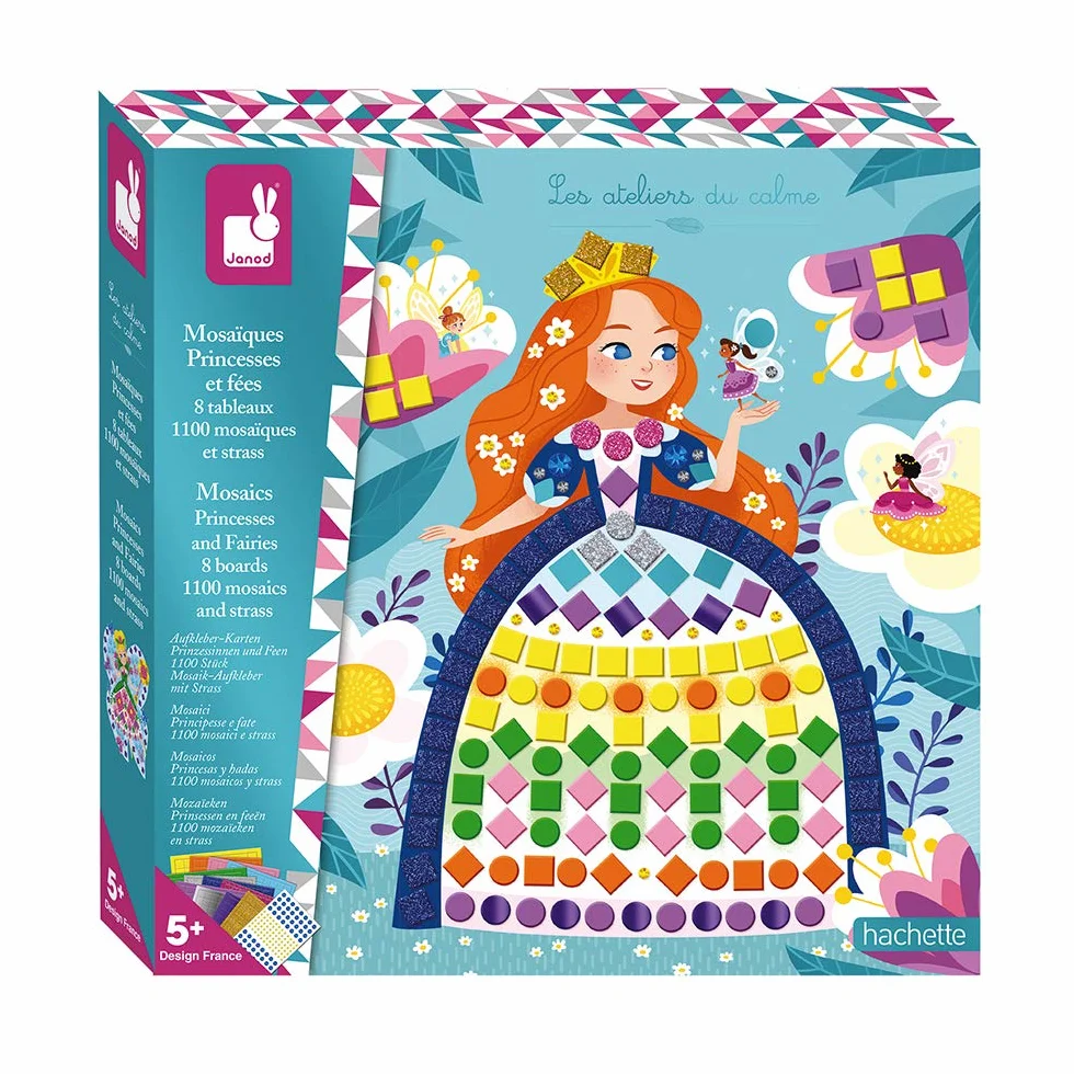 Janod - Cofanetto Mosaici Principesse e Fate - Les Ateliers du Calme - Kit Creativo per Il Tempo Libero dei Bambini - Sviluppo della Motricità Fine e della Concentrazione - Dall'Età di 5 Anni, J07962