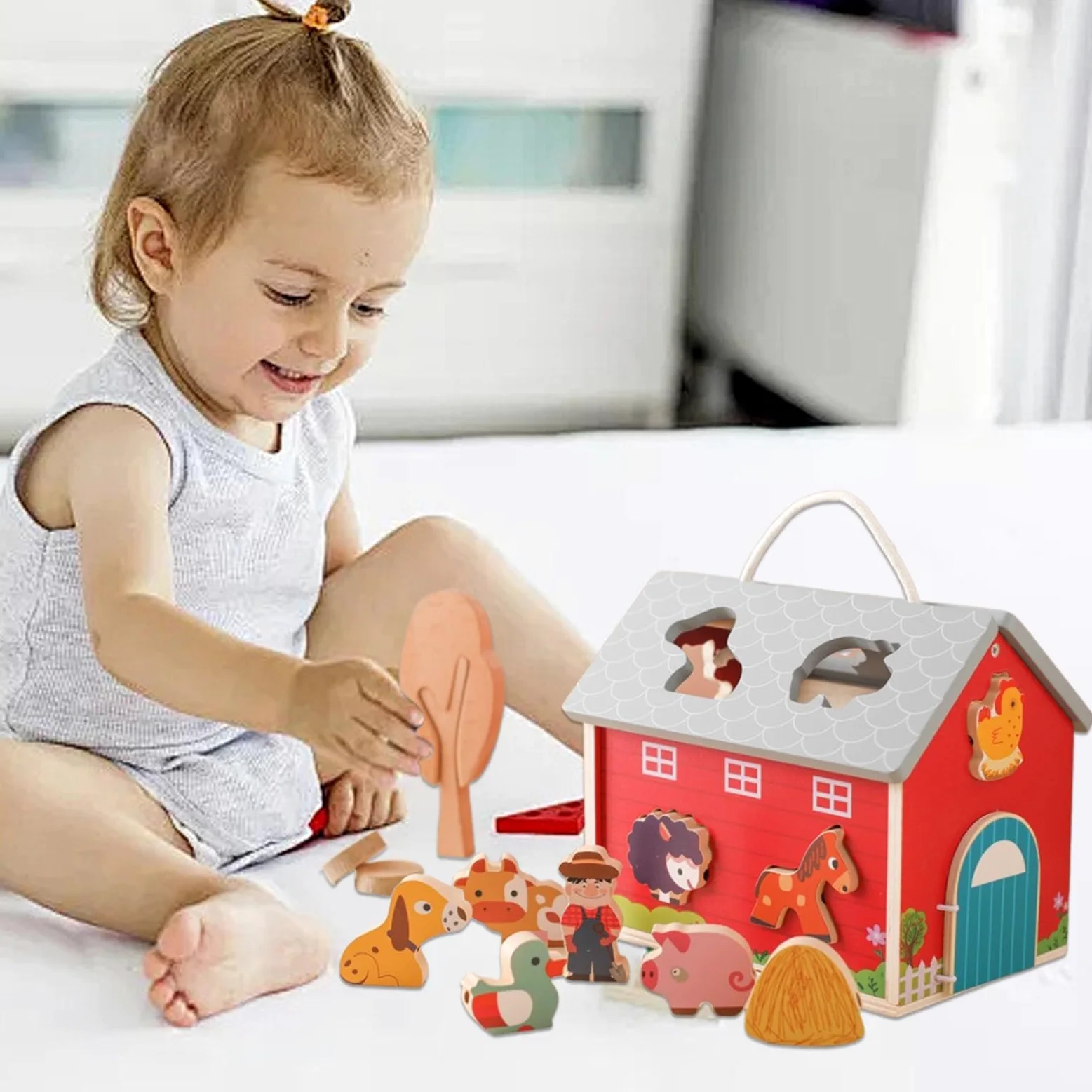 Generico Giochi In Legno Fattoria - Fattoria Incastro Forme | Animali Giocattolo Set | Impilabile Apprendimento Sviluppo Motorio Per Bambini Piccoli Ragazzi Ragazze Regalo Compleann