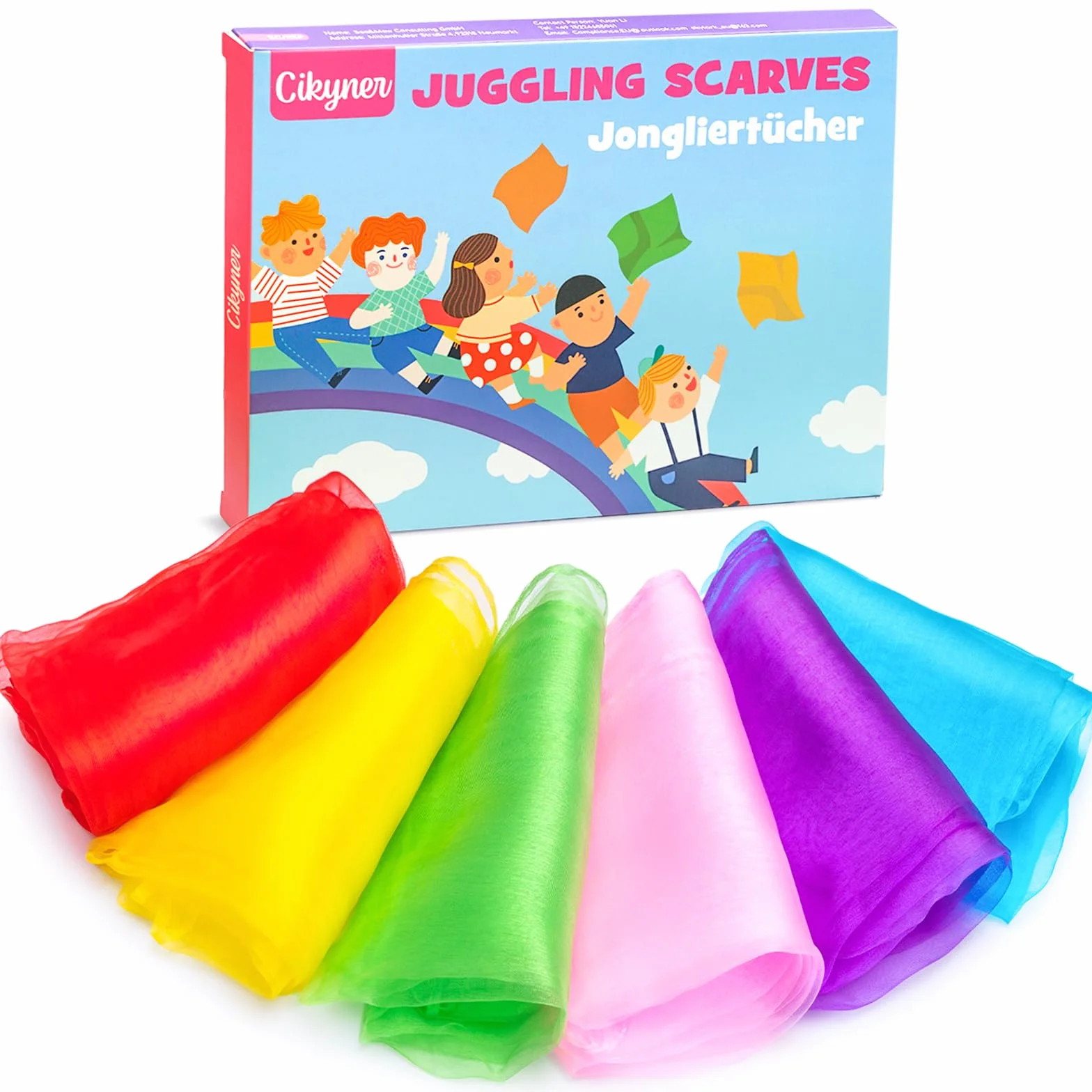 Cikyner Sciarpe di Giocoleria, 6 Pezzi di Foulard Giocoleria Colorati 60x60 cm Sciarpe da Giocoleria Panni da Giocoliere per Danza per Interni e Giardini, Giocoleria, Gioco Sensoriale per Bambini