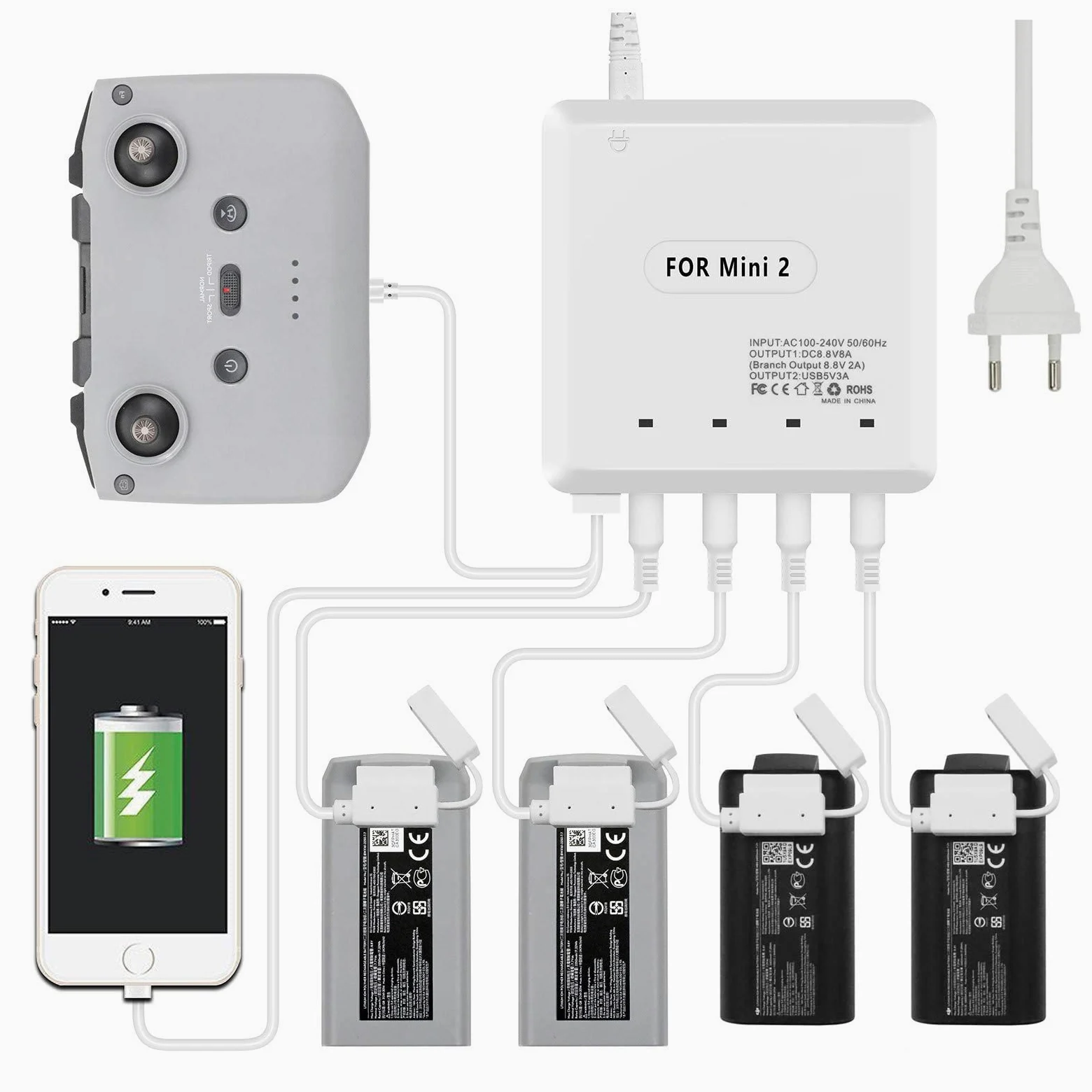 WANGCL 6 in 1 Caricabatteria Caricabatterie Intelligente Hub Stazione di Ricarica per DJI Mini 2/Mini SE Drone