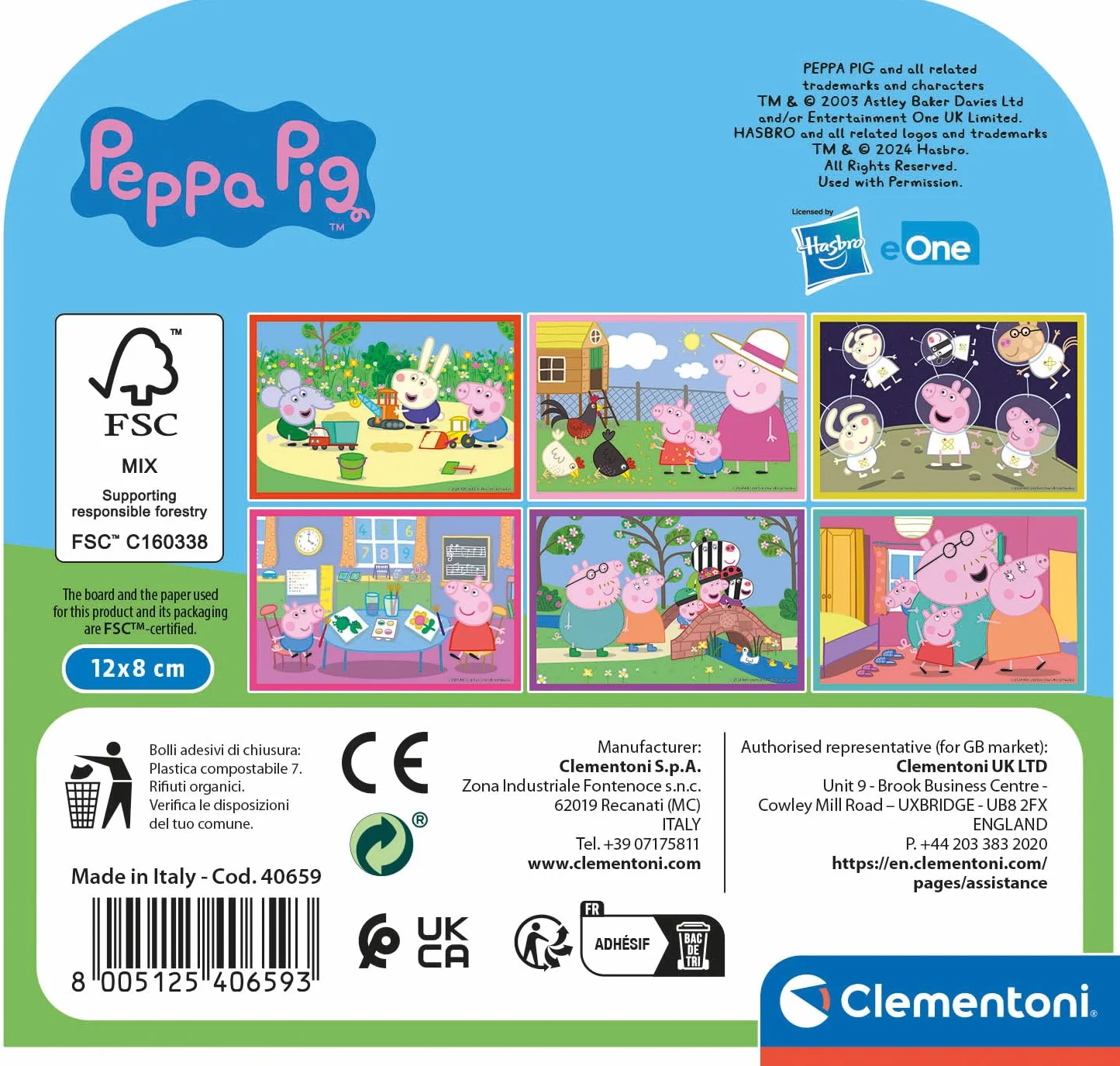 Clementoni Peppa Pig-6 Pezzi Bambini 2 Anni, Cartoni Animati, Puzzle Cubi, Made In Italy, Multicolore, 40659