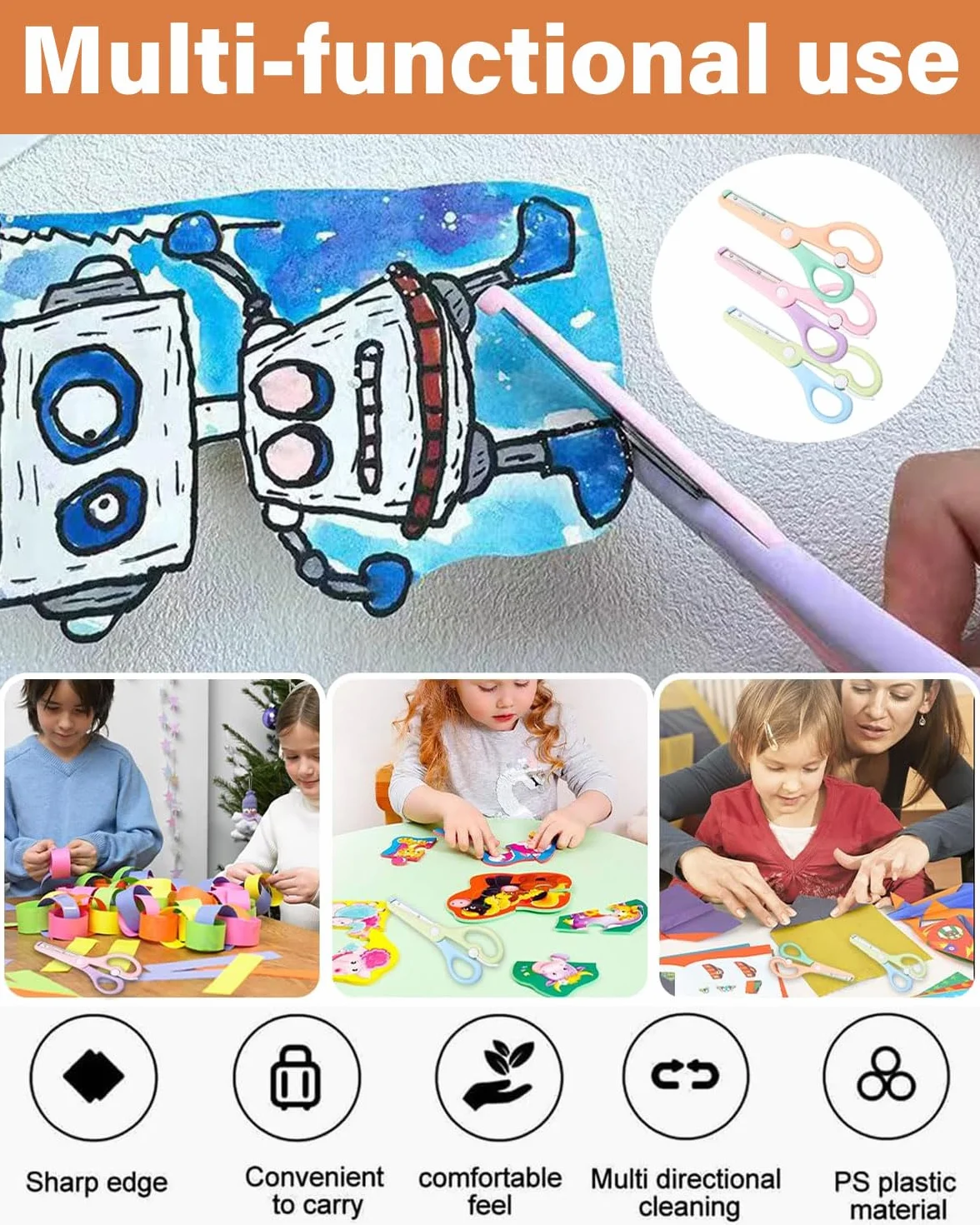 3 pezzi Forbici per Bambini con Dispositivo di Sicurezza, Rivestimento in Plastica | da 1 Anno di Età in Su
