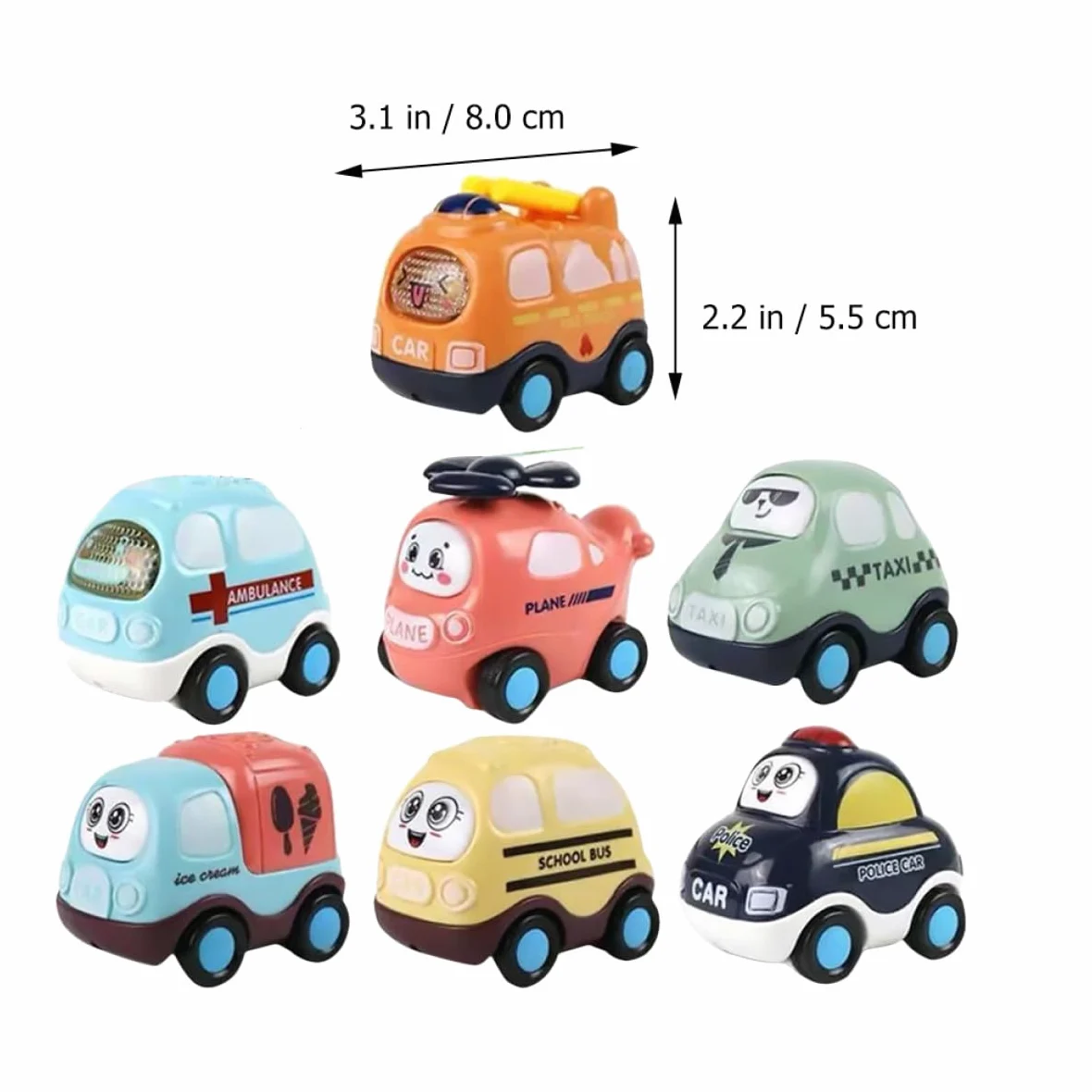 Set di 7 Macchinine a Retrocarica in Abs per Bambini | Movimento a Inerzia senza Batteria, Superfici Lisce senza Spigoli, per Compleanno e Festa dei Bambini Colore Casuale