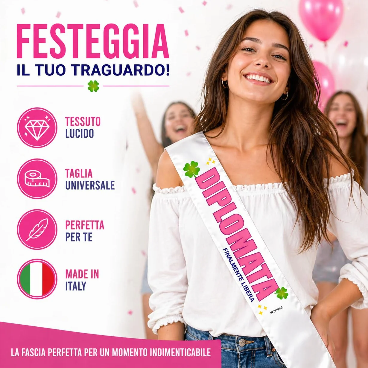FASCIA DIPLOMATA – Finalmente Libera – Fascia Divertente per Festa di Diploma – Gadget Ironico per Diplomata – Regalo Originale Donna