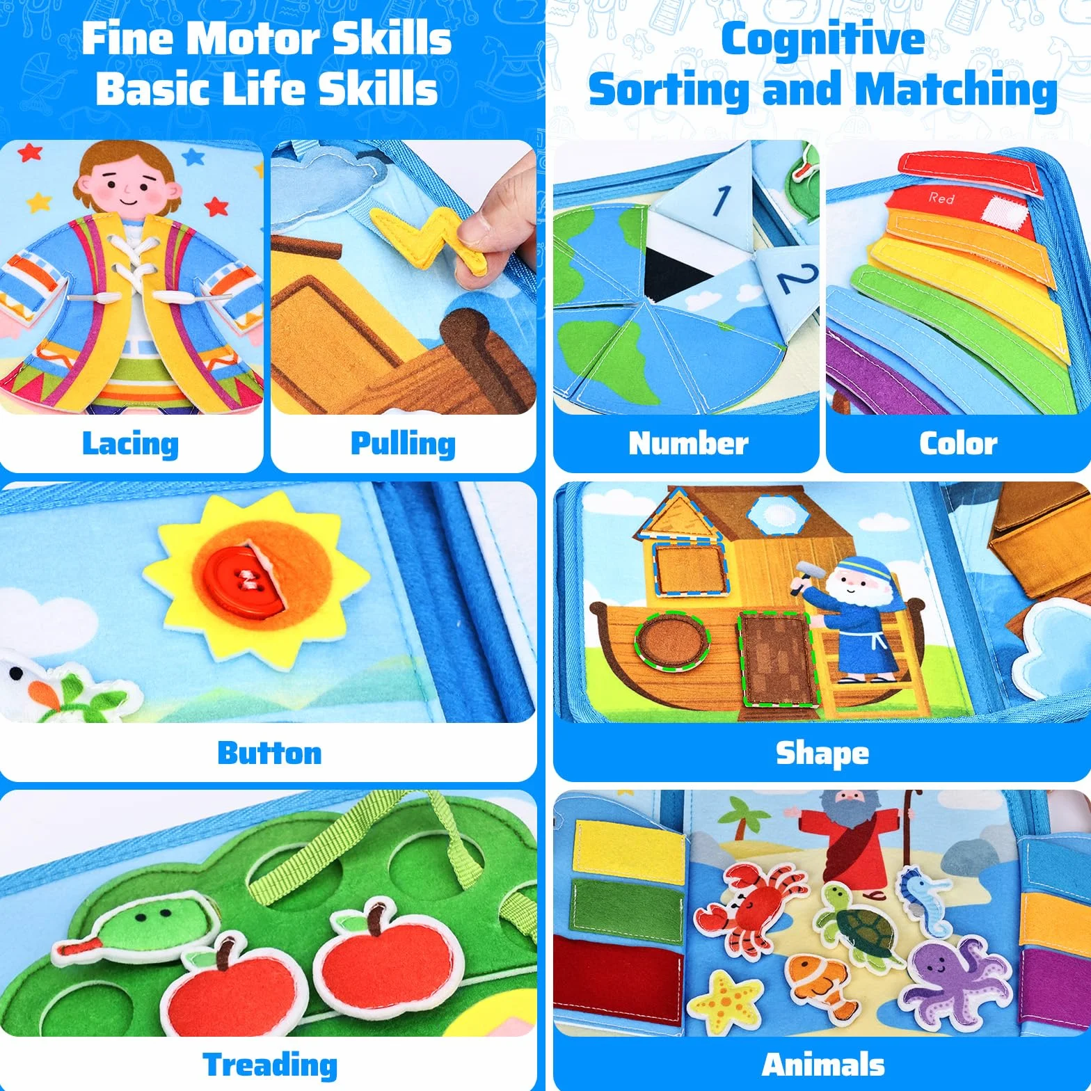 Esjay Busy Board Bible Quiet Activity Book per bambini piccoli Montessori Giocattoli a partire da 1 2 3 anni bambino gioco battesimo compleanno regalo ragazzi ragazze giocattolo educativo giocattolo