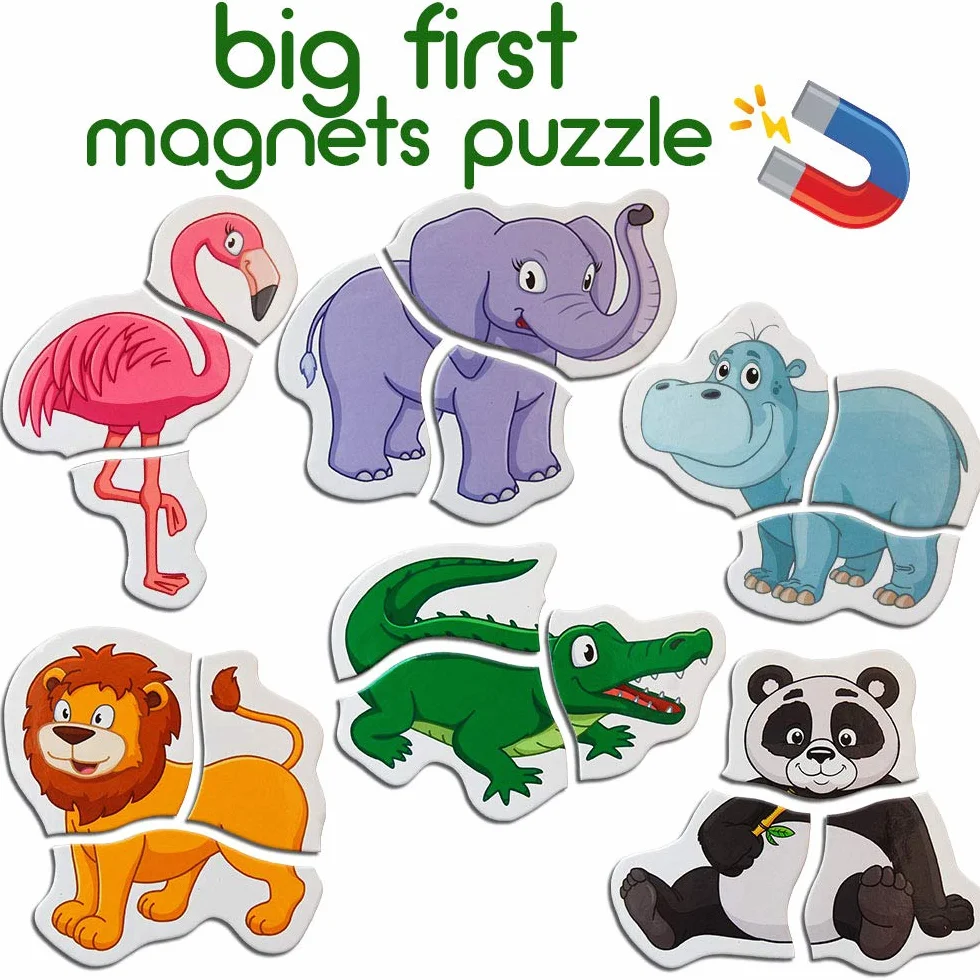 Puzzle Zoo Magnetico Bambini – 6 Puzzle Animali – Grandi Magneti Educativi Neonati – Gioco Montessori Prima Infanzia – Attività Frigorifero Scuola Materna –Regalo Bambini – Magdum