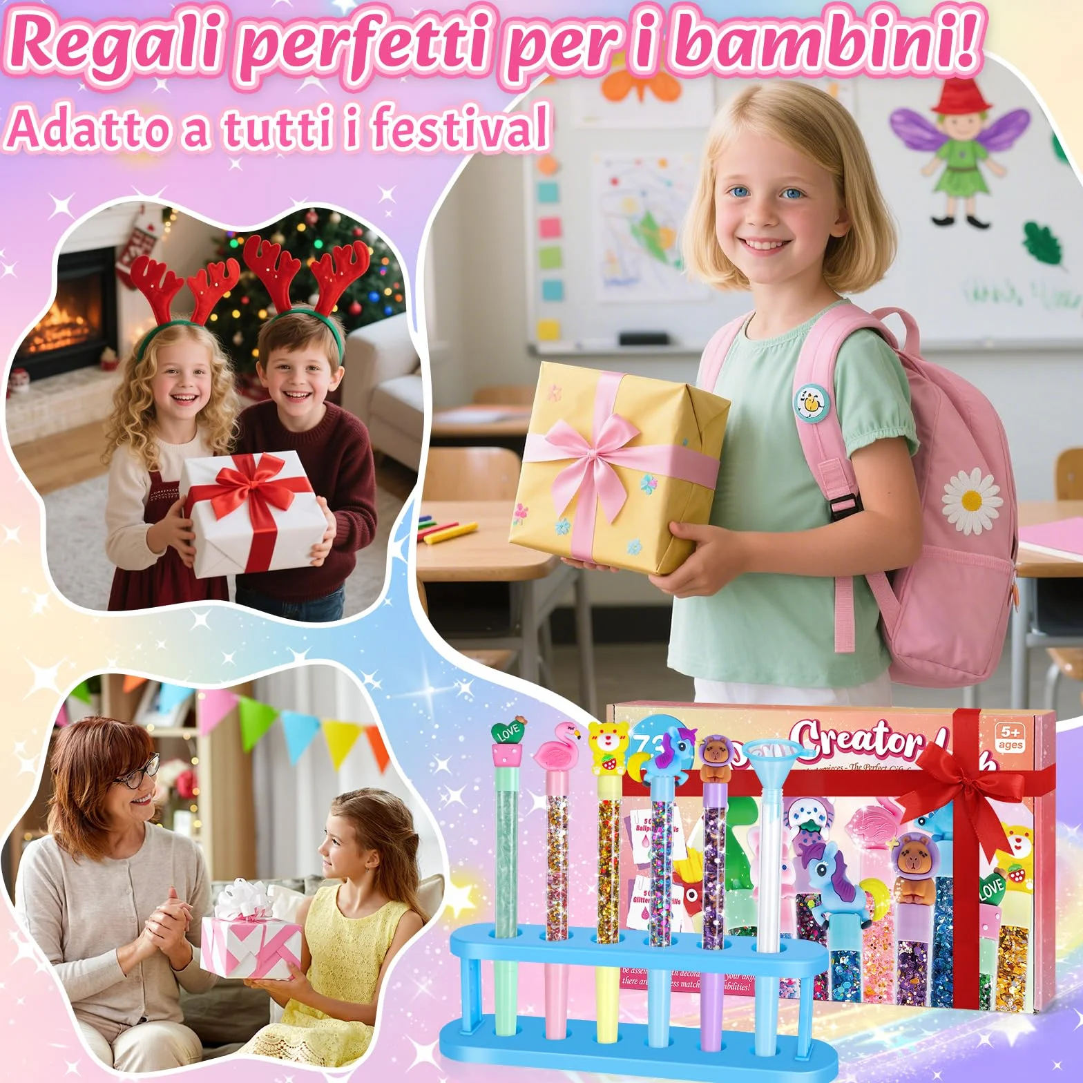 Kazzley Laboratorio delle Penne 73 Pezzi, Fabbrica delle Penne crea 20 Penne Glitter, Lavoretti Creativi per Bambini 5-12 Anni