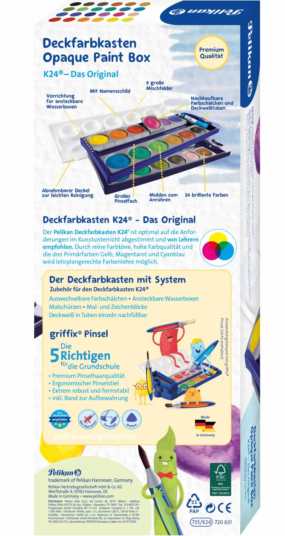 Pelikan Acquerelli, 24 Colori e 1 Tubetto di Bianco, Tavolozza Integrata, Set Colori Acquarello Per Dipingere, Set Portatile, Prodotto in Germania