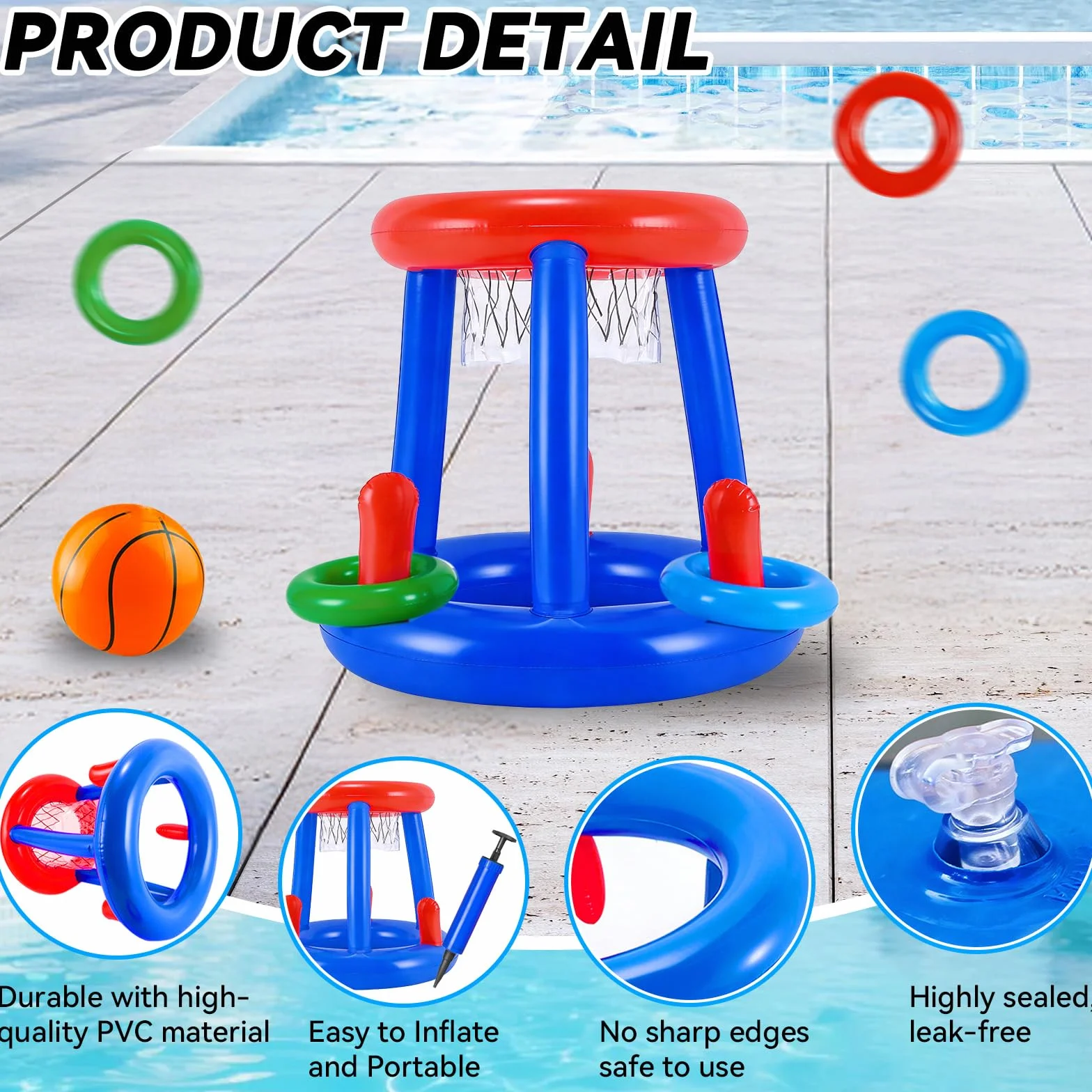 Canestro Gonfiabile per Piscina, 2 in 1 di Canestro da Basket Galleggiante e Gioco di Lancio degli Anelli Gonfiabile, Giocattolo da Gioco Acquatico per Piscina Estiva, Adatto a Bambini e Adulti