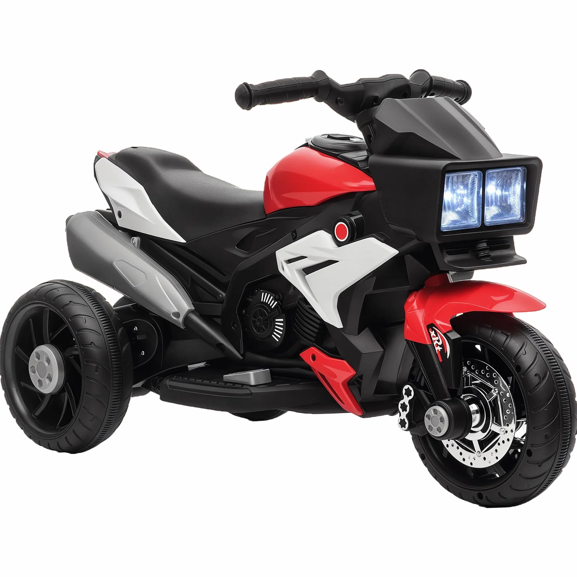 HOMCOM Moto Elettrica per Bambini 3-5 Anni 6V (max. 25kg), Velocità 3km/h, Motorino Elettrica per Bimbi con 3 Ruote, Luci e Suoni, Rosso, 86x42x52cm