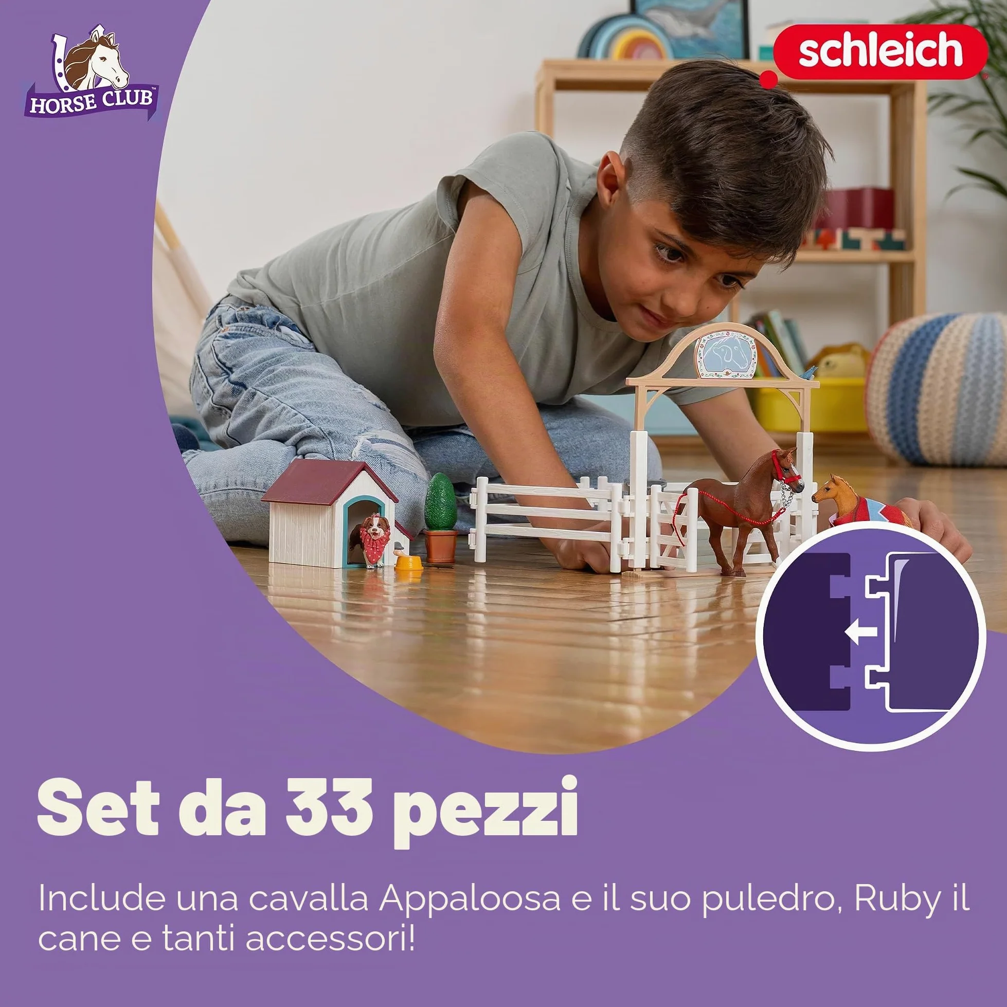 Schleich HORSE CLUB | I cavalli ospiti di Hannah con cagnolina Ruby 42458 | Set da gioco dai 6 anni | set con personaggi, numerose funzioni e tanti accessori | giocattolo cavallo realistico | 33 pezzi