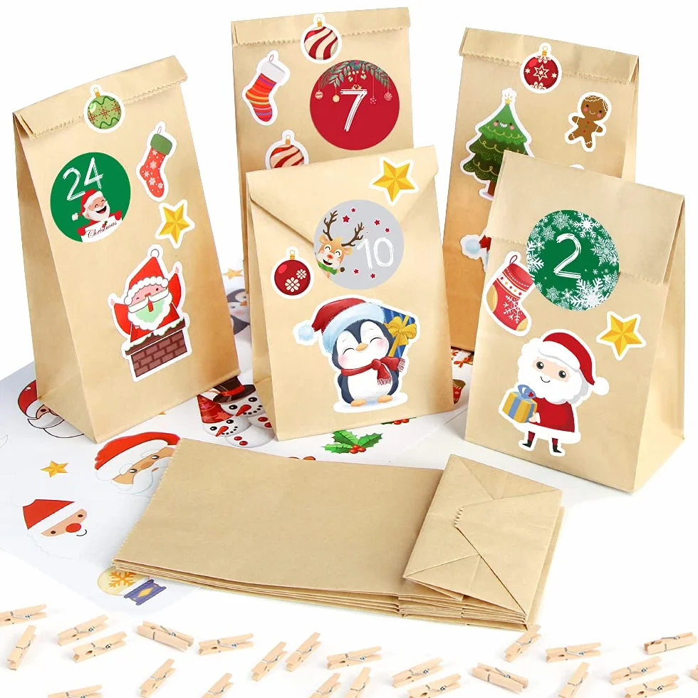 Sprinlot Calendario dell'Avvento, 25 Sacchetti di Carta Kraft con Adesivi Numerici, Calendario dell'Avvento Fai da Te, Avvento Calendario Avvento da Riempire, Calendario di Natale per Bambino