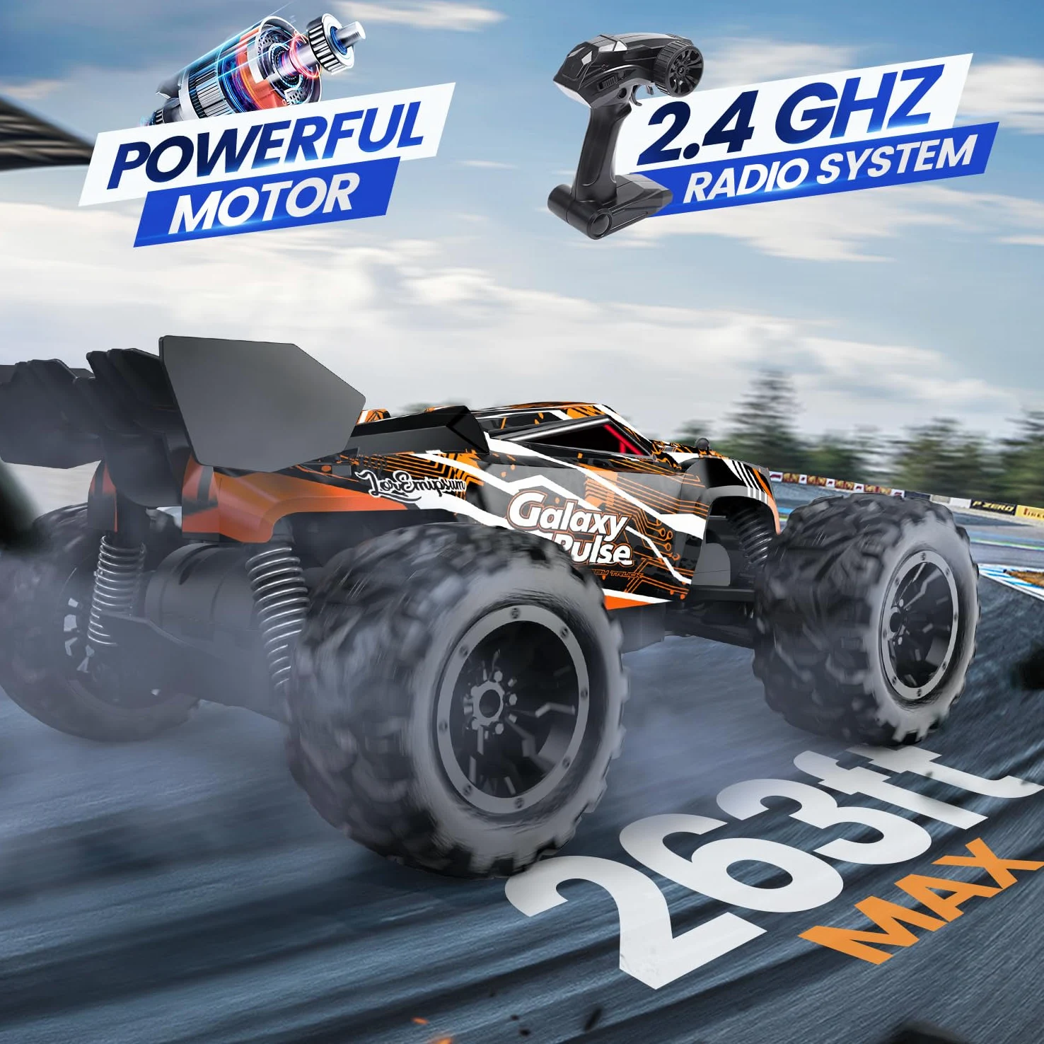 DEERC Auto telecomandata, auto radiocomandata, 2,4 GHz, con 2 batterie ricaricabili per 40 minuti di riproduzione, All Terrain Off-Road Monster Truck giocattolo per ragazzi bambini a partire dagli 8