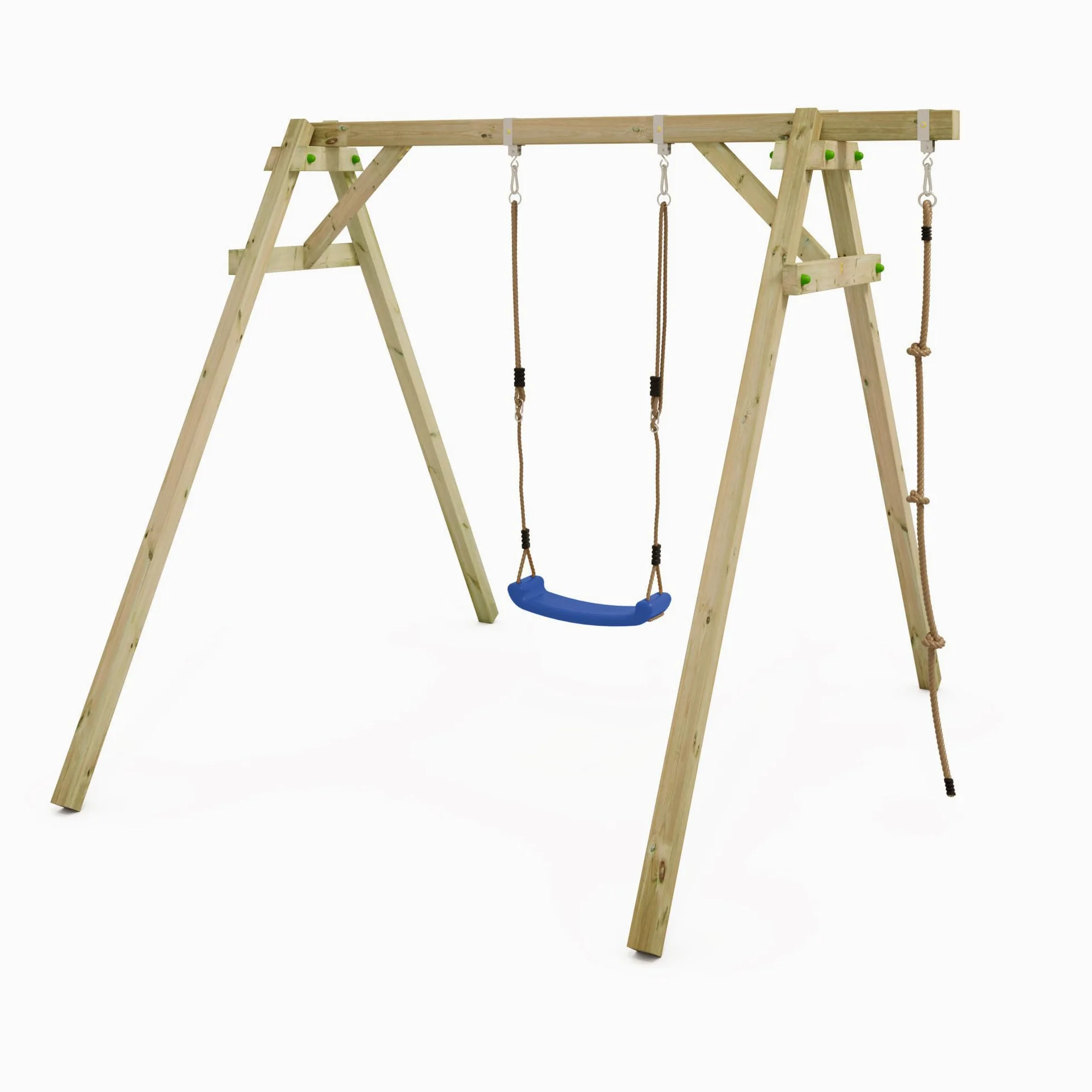Altalena WICKEY Smart Move gioco per bambini con struttura in legno e seggiolini color blu, altalena doppia in legno da esterno o da giardino