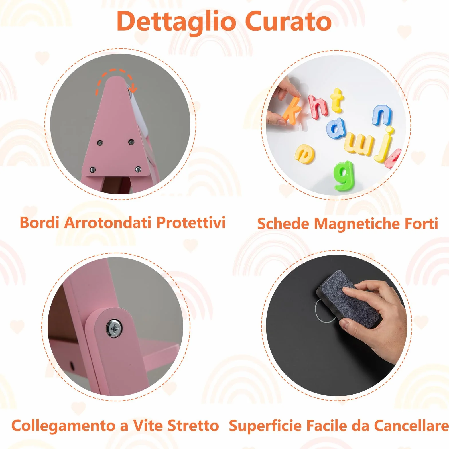 RELAX4LIFE 3 in 1 Lavagna per Bambini Cavalletto Doppia Faccia Magnetica Lavagna Bianca Rotolo Carta Scaffale Doppio 2 Cesto Tessuto Pieghevole Rosa