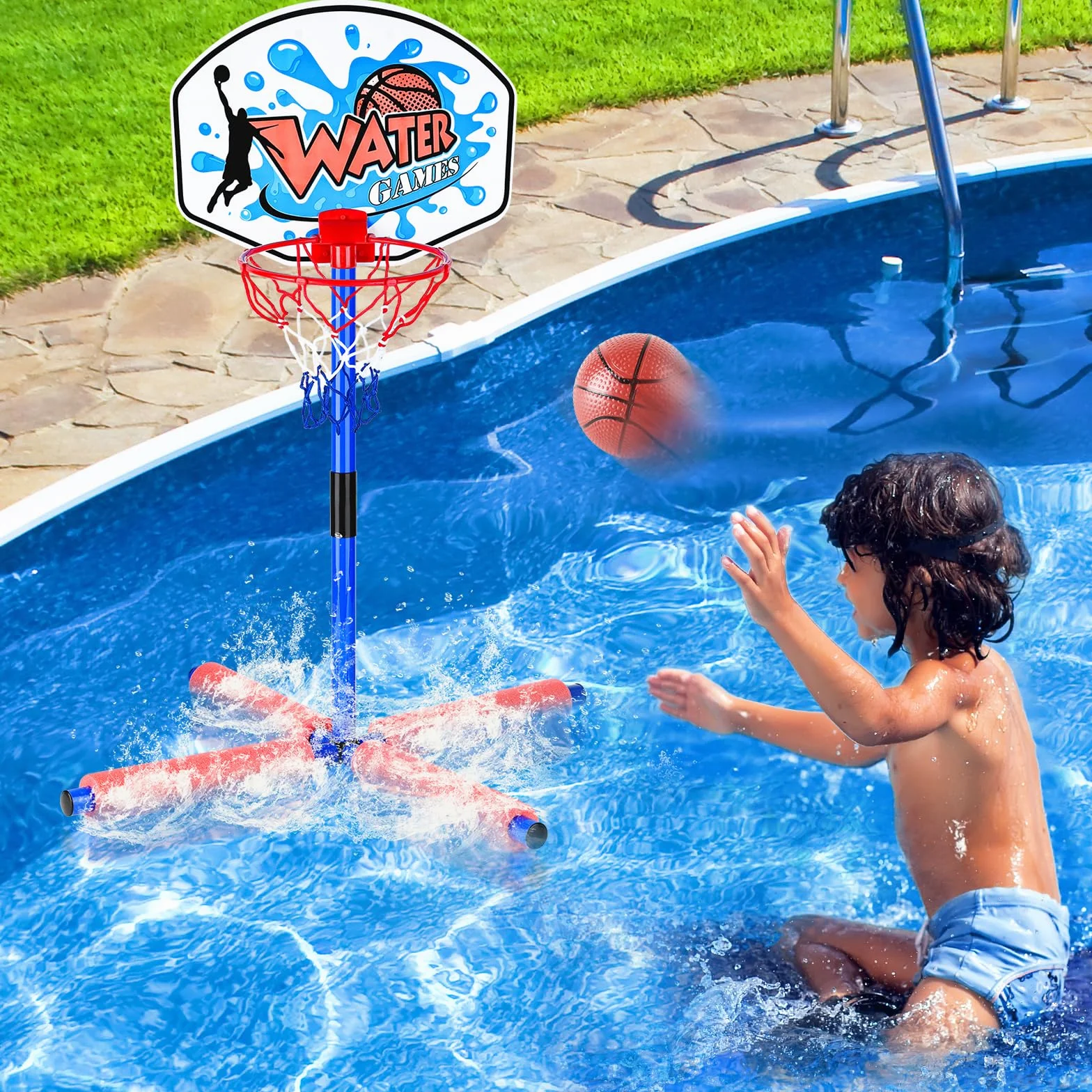 Woop piscina Canestro da Basketball, Sportiva Gonfiabile per Piscina con 2 Basket