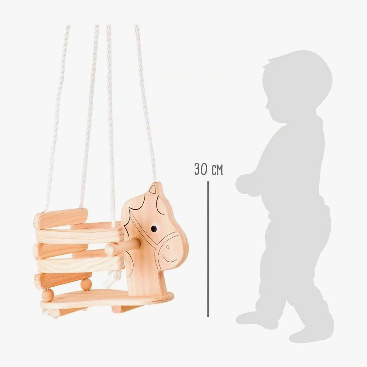 4774 Altalena per bambini "Cavallo" in legno small foot, con bordi e maniglie per una seduta indipendente, da 2 anni