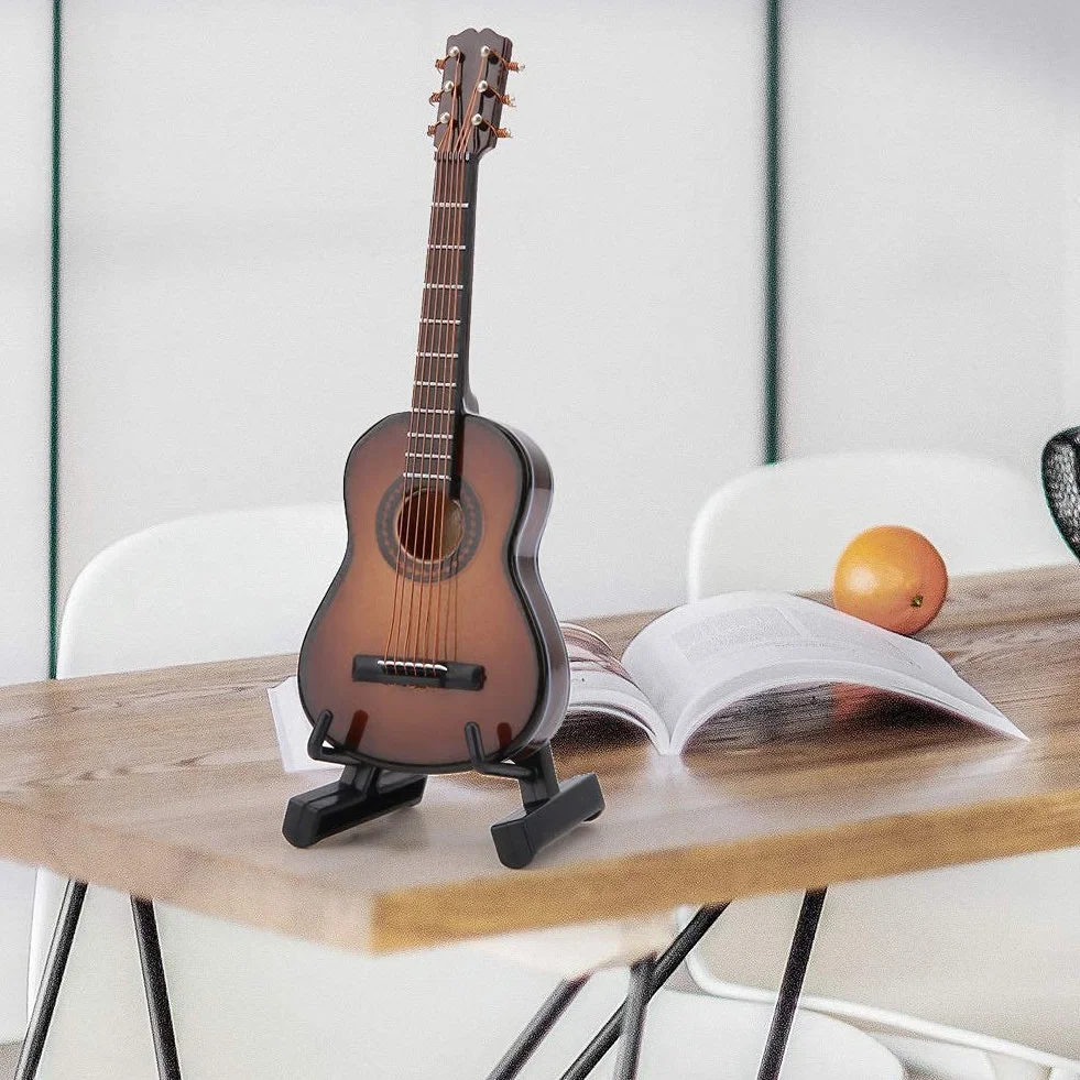 Chitarra decorativa in legno miniatura artigianale marrone 10cm
