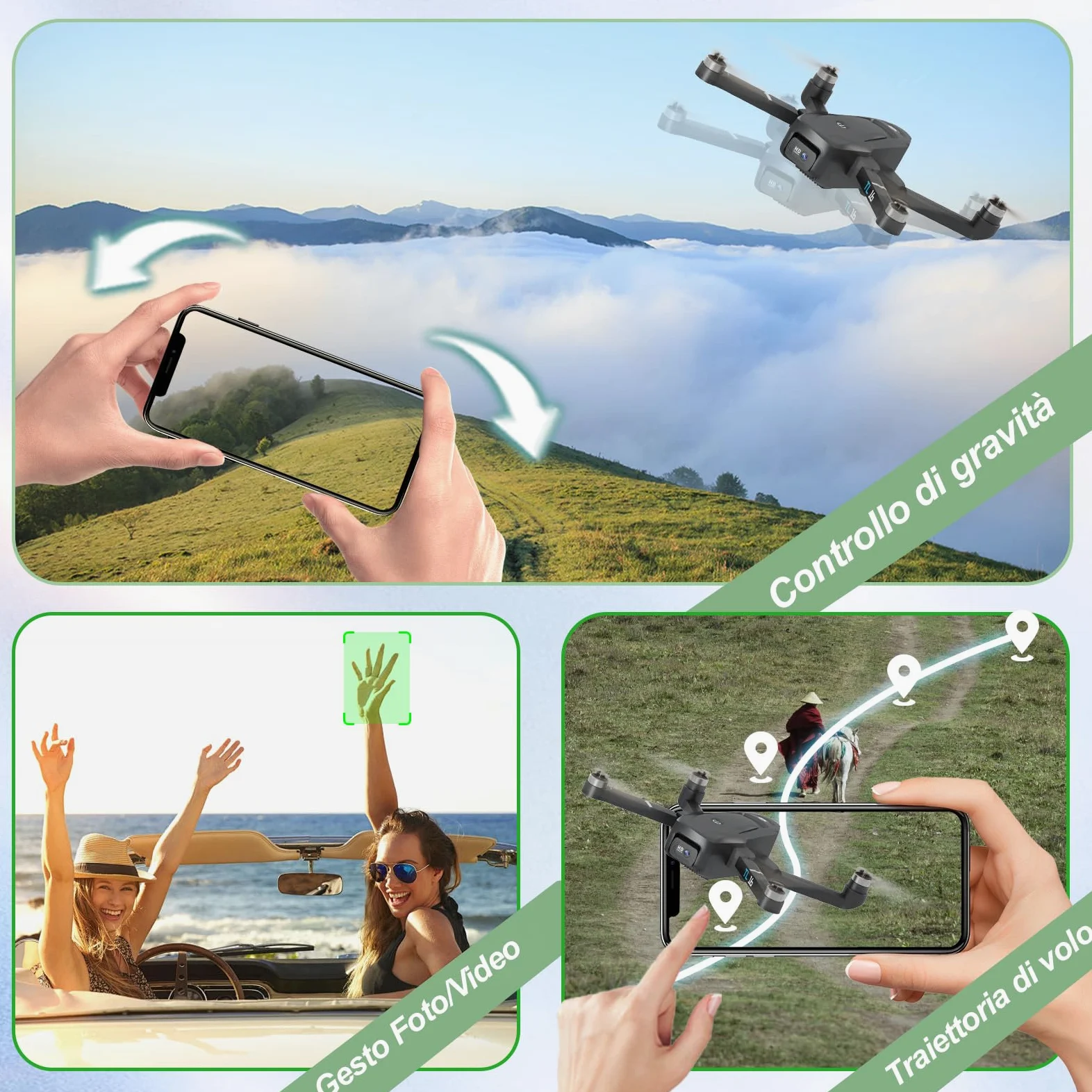 Droni con Telecamere Brushless Motore Drone per Adulti Principianti 2 Telecamere FPV RC Quadcopters Pieghevole Motorizzato 1080P Camera Regolabile UAV APP di Controllo 3D Flips