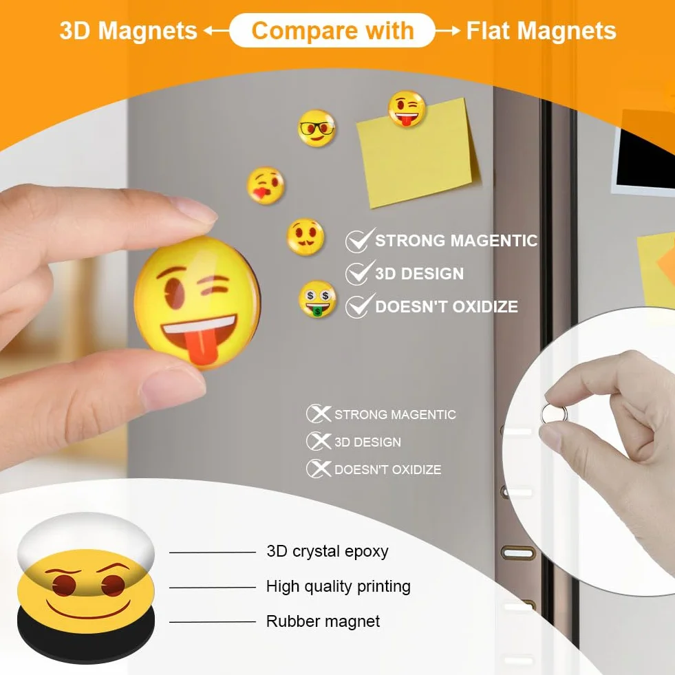 AUAUY 30Pz Emoji Magnet, Calamite Frigo Armadietto, Frigorifero Simpatici Divertenti Cucina Armadi Scuola Aula Lavagna Ufficio Cubicolo Lavagna Magnetica Decorativi Regali per Adulti Bambini