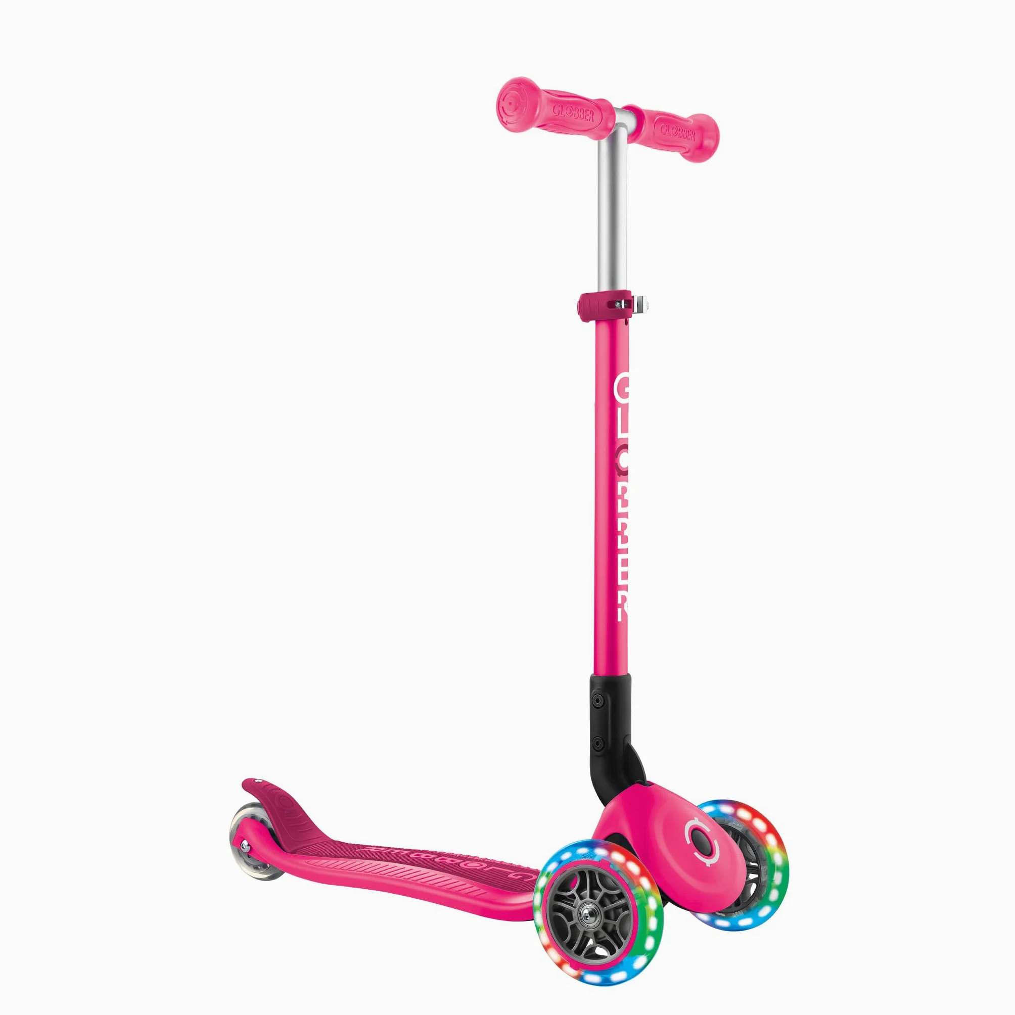 GLOBBER Primo Foldable Lights - Monopattino per bambini, 120/80 mm, ABEC 5, 3 ruote, regolabile in altezza, ruote LED