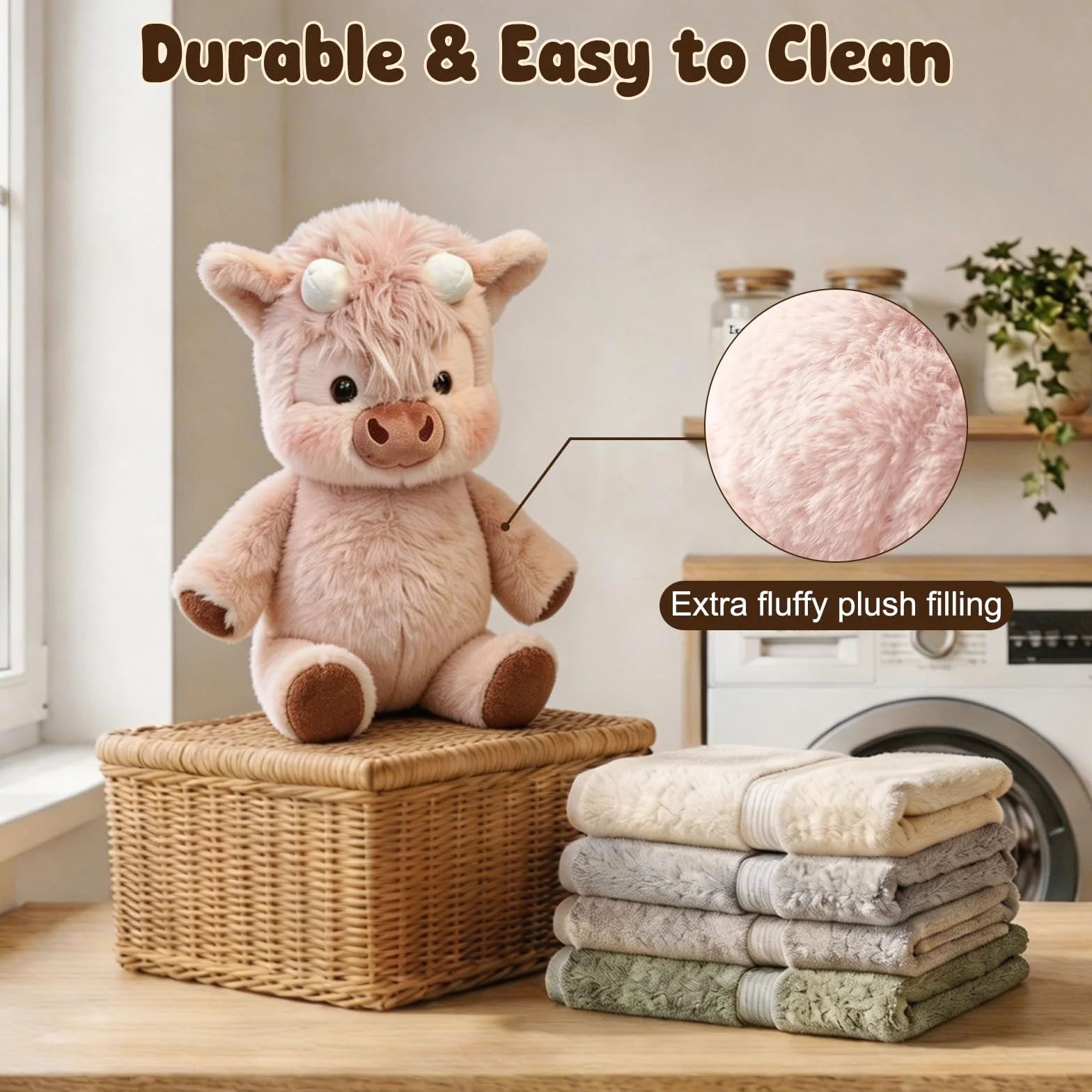 Peluche Che Corre 45cm Cinghiale Mucca Vitello Morbido Giocattolo Animale Pelosa Bambola Collezione Forma Pecora Cartone Rosa