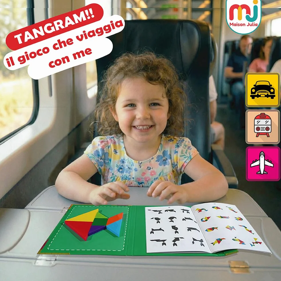 Tangram Magnetico - Gioco per bambini dai 3 anni - Gioco di viaggio per bambini - Rompere testa - Logica -Apprendimento Forme geometriche Colori - Regalo Natale Compleanno - Montessori