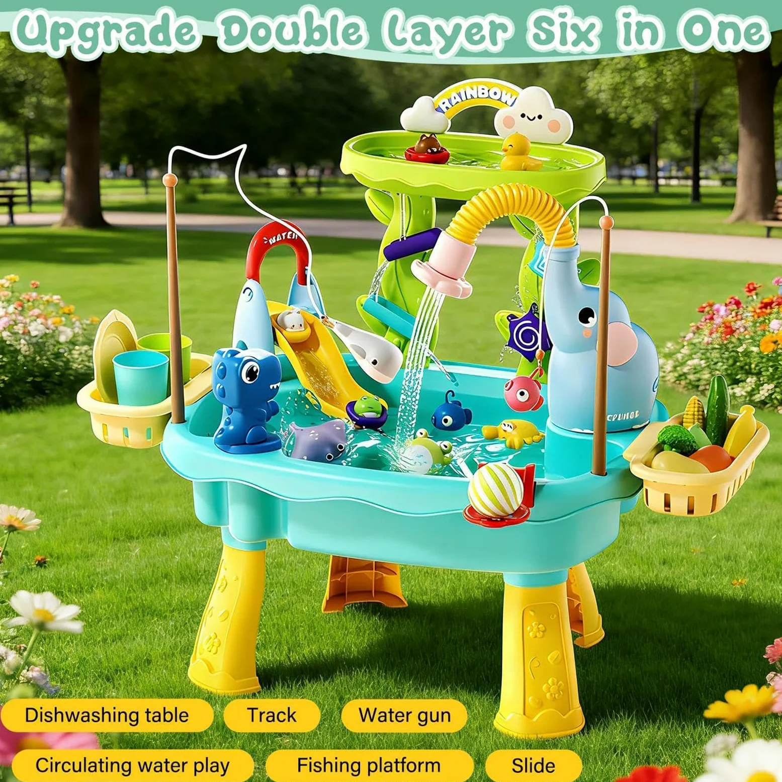 Tavolo Acqua Giocattoli Da Pesca Con Pompa Elettrica | Giocattolo Cucina per Bambini e Bambine Piccoli Patio Spiaggia Campeggio Asilo Casa Bagno Sala Giochi Vacanza Compleanno