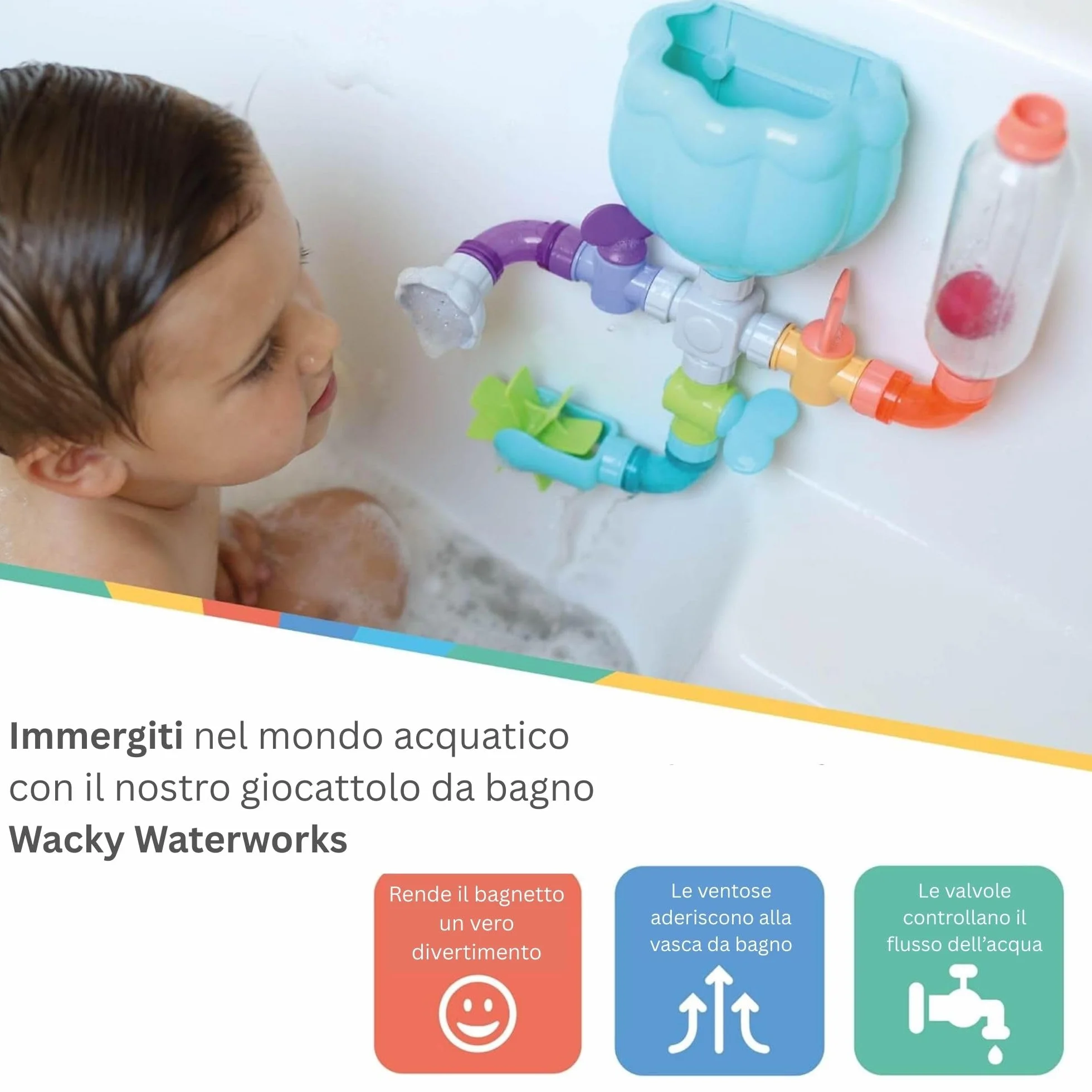 Nuby Wacky Waterworks | Giocattolo da bagno interattivo e colorato | Sviluppo cognitivo per bambini dai 18 mesi in su | Divertente ed educativo