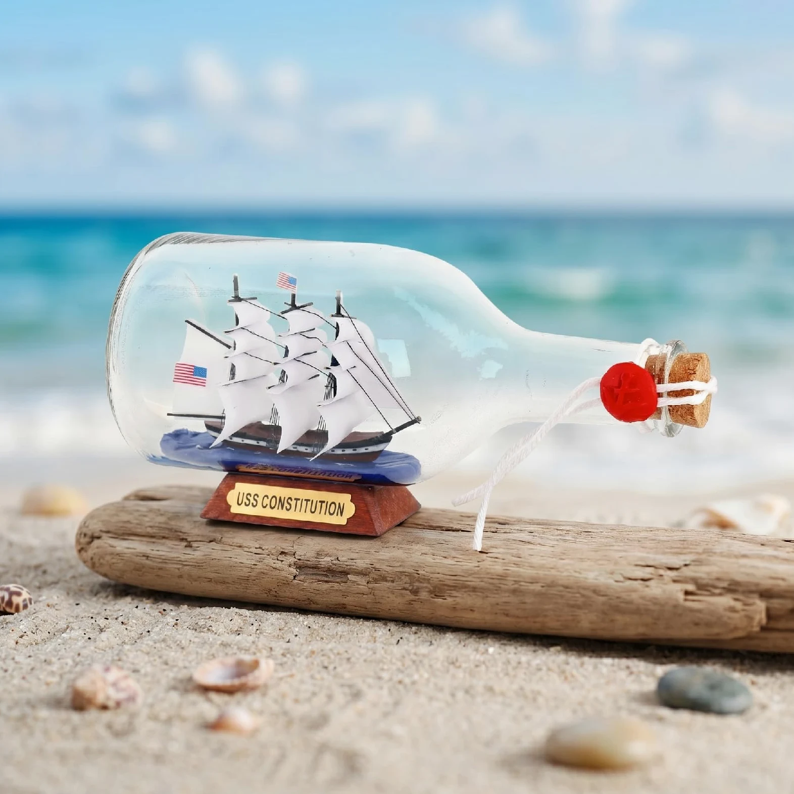 Nera perla Caraibica modello nave in una bottiglia di vetro ornamento da tavolo decorazione nautica casa Mayflower USS Costituzione USCG aquila regalo per ragazzo (Costituzione 23 cm)