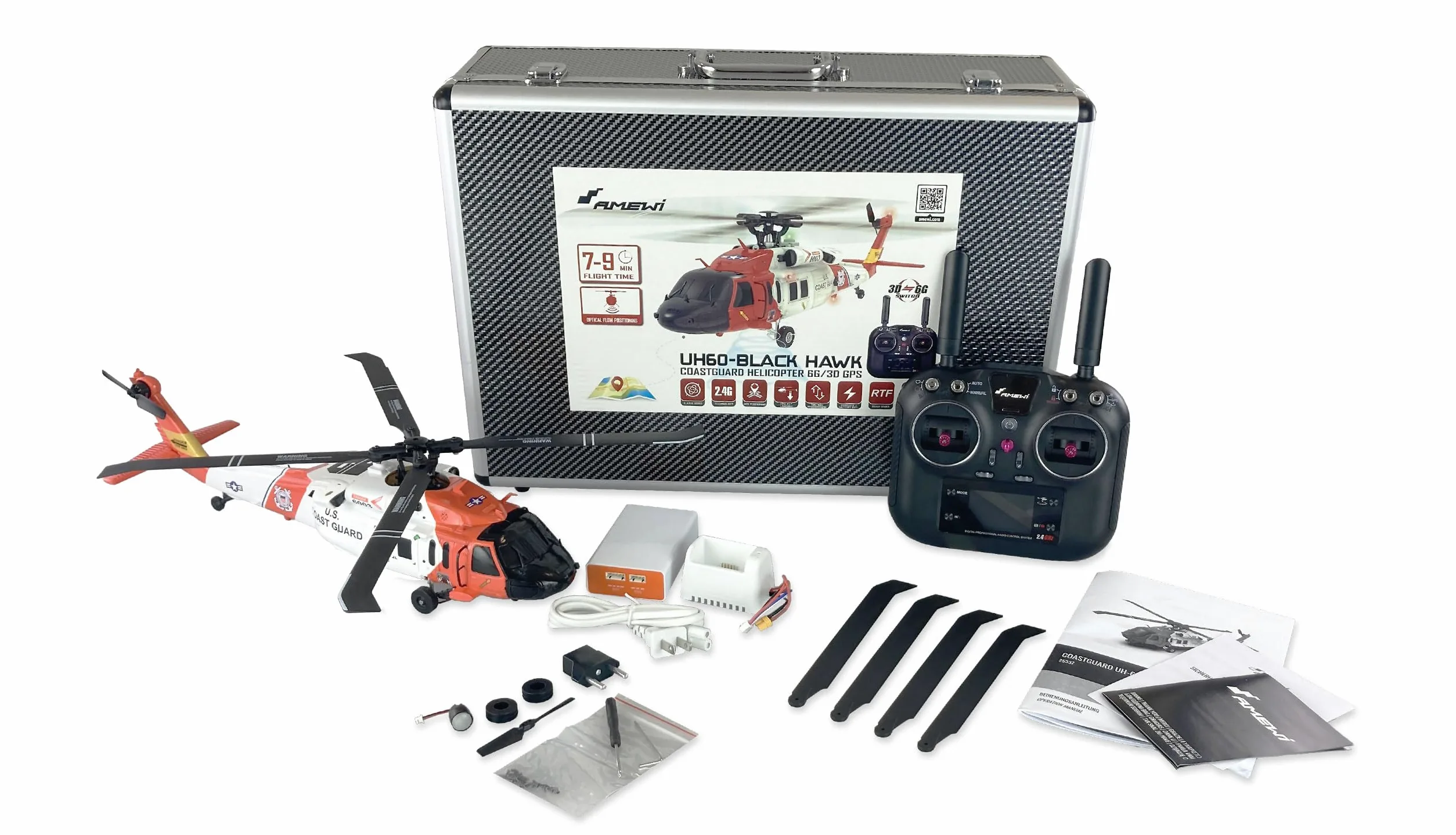 Amewi UH60 Black Hawk Coastguard Elicottero 6G/3D GPS RTF RC telecomandato