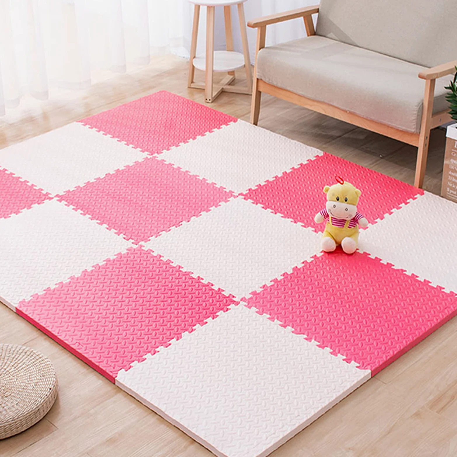 Tappetino da Gioco per Bambini Puzzle, tappetini Grandi Schiuma Puzzle Incastro con Bordo per Soggiorno in Giardino, Palestra per Esercizi Yoga,Beige+Red,6
