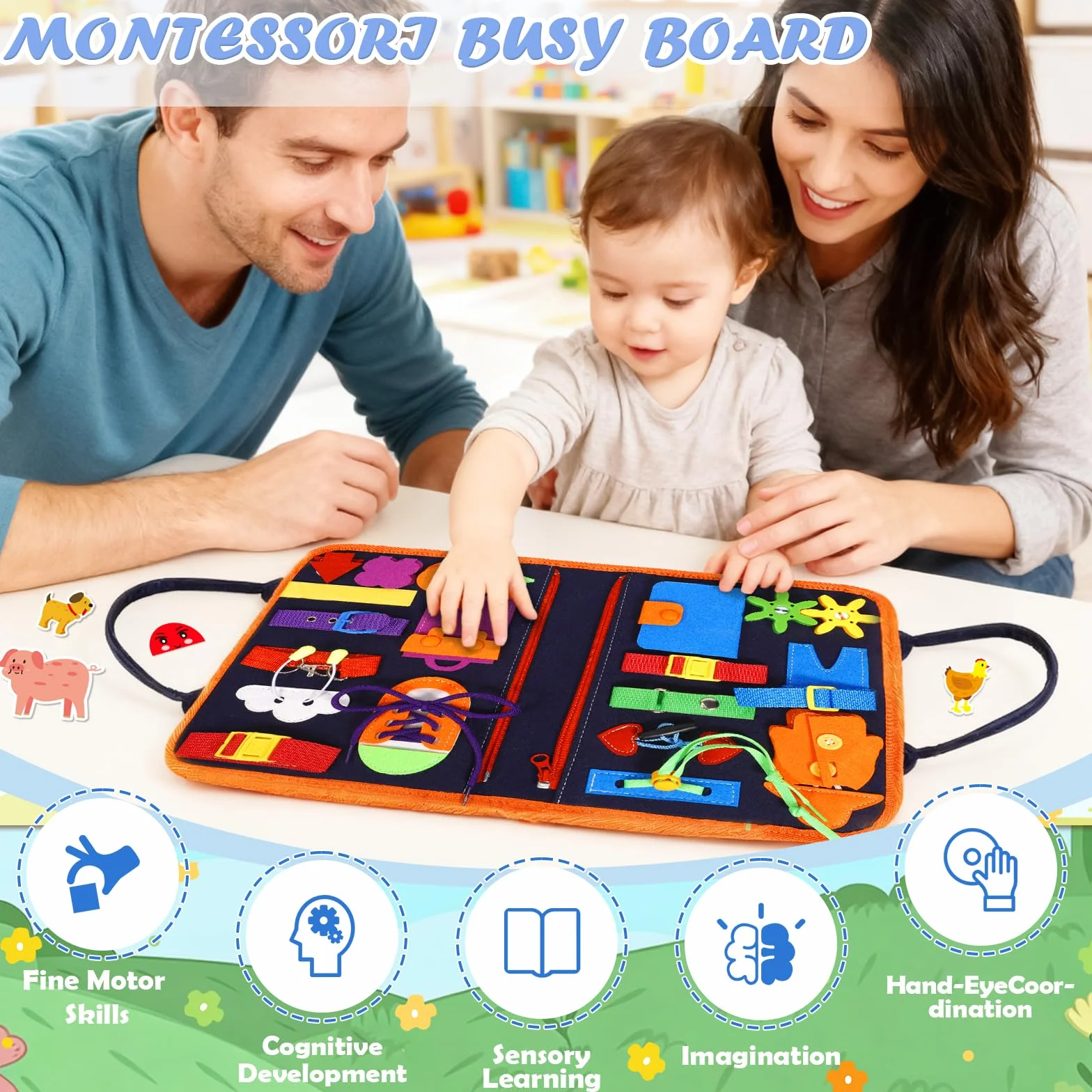 Busy Board Libro Montessori Interattivo Pannello Sensoriale Educativo Feltro Quiet Book Regalo Bambino 1-4 Anni