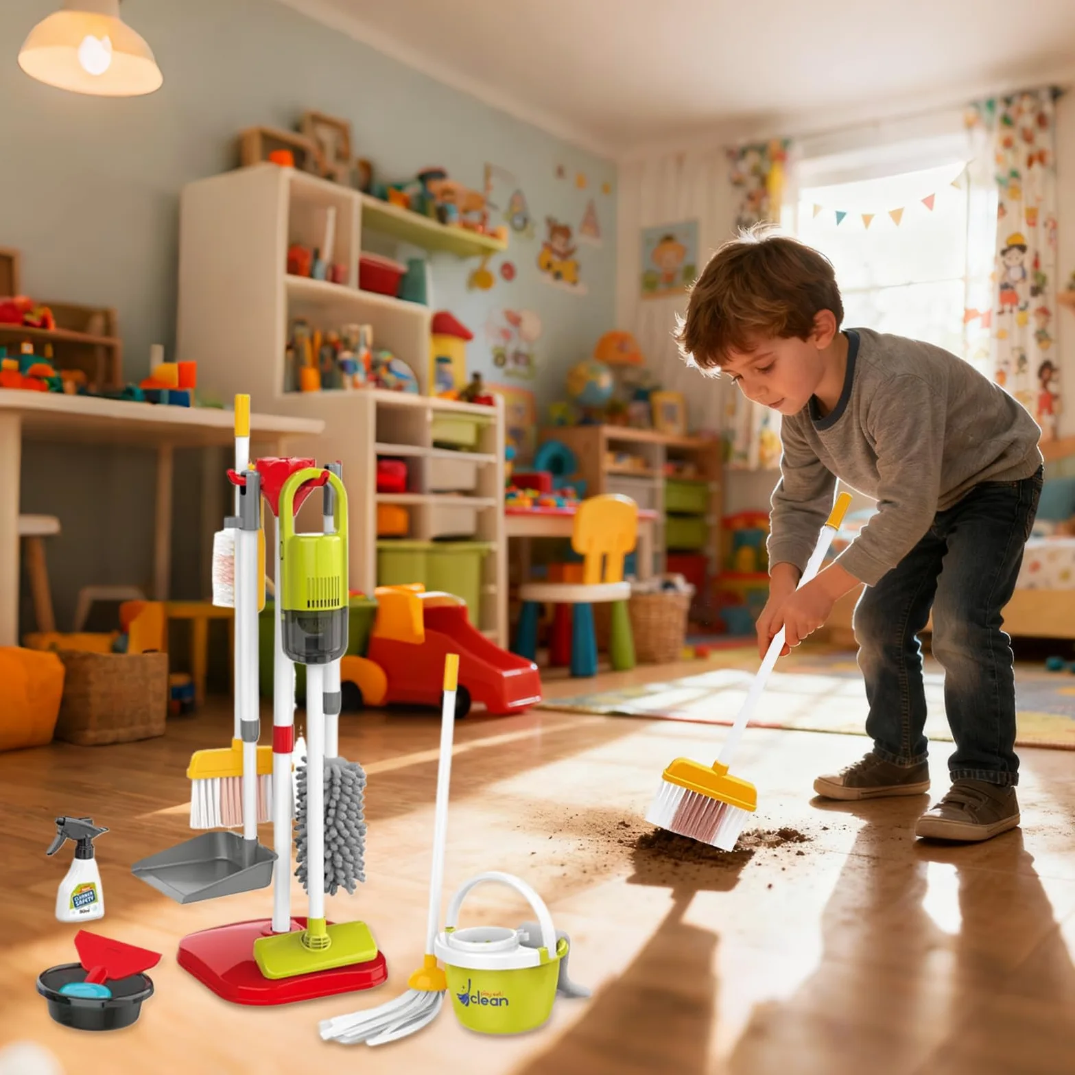 Set Di Giocattoli Pulizia Per Bambini Forniture Di Educative Realistiche | Aspirapolvere Giocattolo Per Bambini in Età Prescolare per Apprendimento Precoce e in Casa per Famiglia e Pulizie per Com