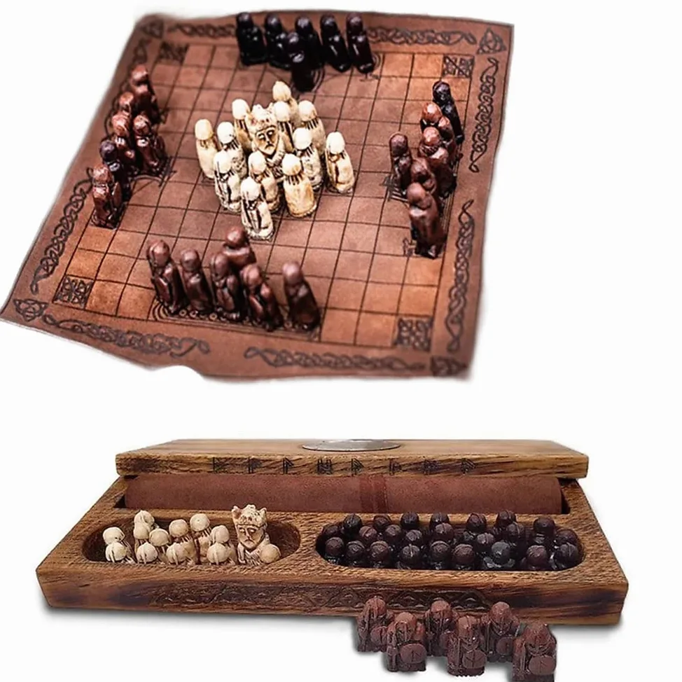 Set di scacchi medievali - Set di scacchi vichinghi, scacchi in legno vichinghi, set di scacchi vichinghi Hnefatafl per adulti/bambini, scacchiera : 22 x 22 cm, marrone