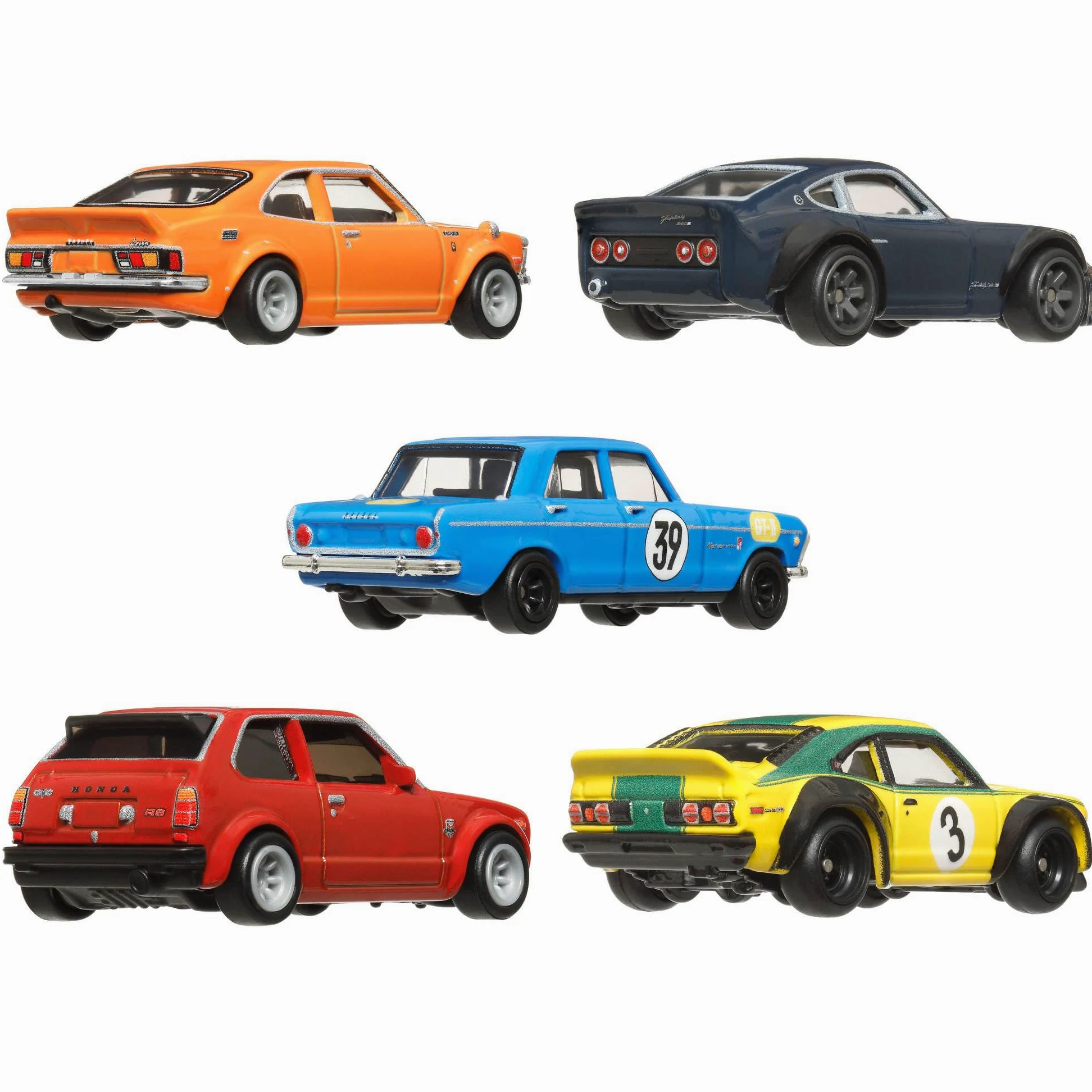 Hot Wheels Premium Car Culture, Storia del Giappone, set da 5 macchinine die-cast impilabili da collezione con telaio Metal e pneumatici RealRiders, giocattolo per bambini, 3+ anni, HRW84