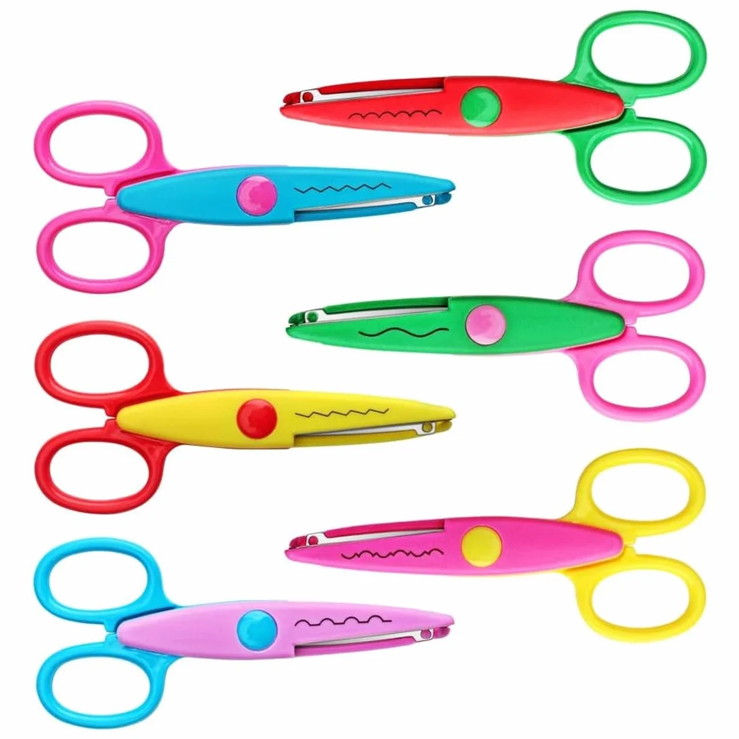 Set 6 Forbici per Bambini, Forbici Punta Arrotondata, Forbici Zig-Zag per Bambini (6 Forme)