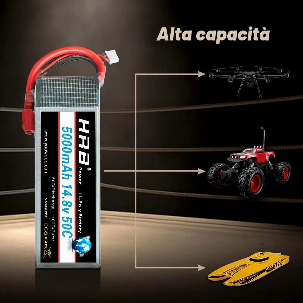 HRB 5000mAh 14.8v 50C 4S Batteria LiPo per Elicottero Aereo FPV quadcopter Drone Nero Ricambi RC Auto