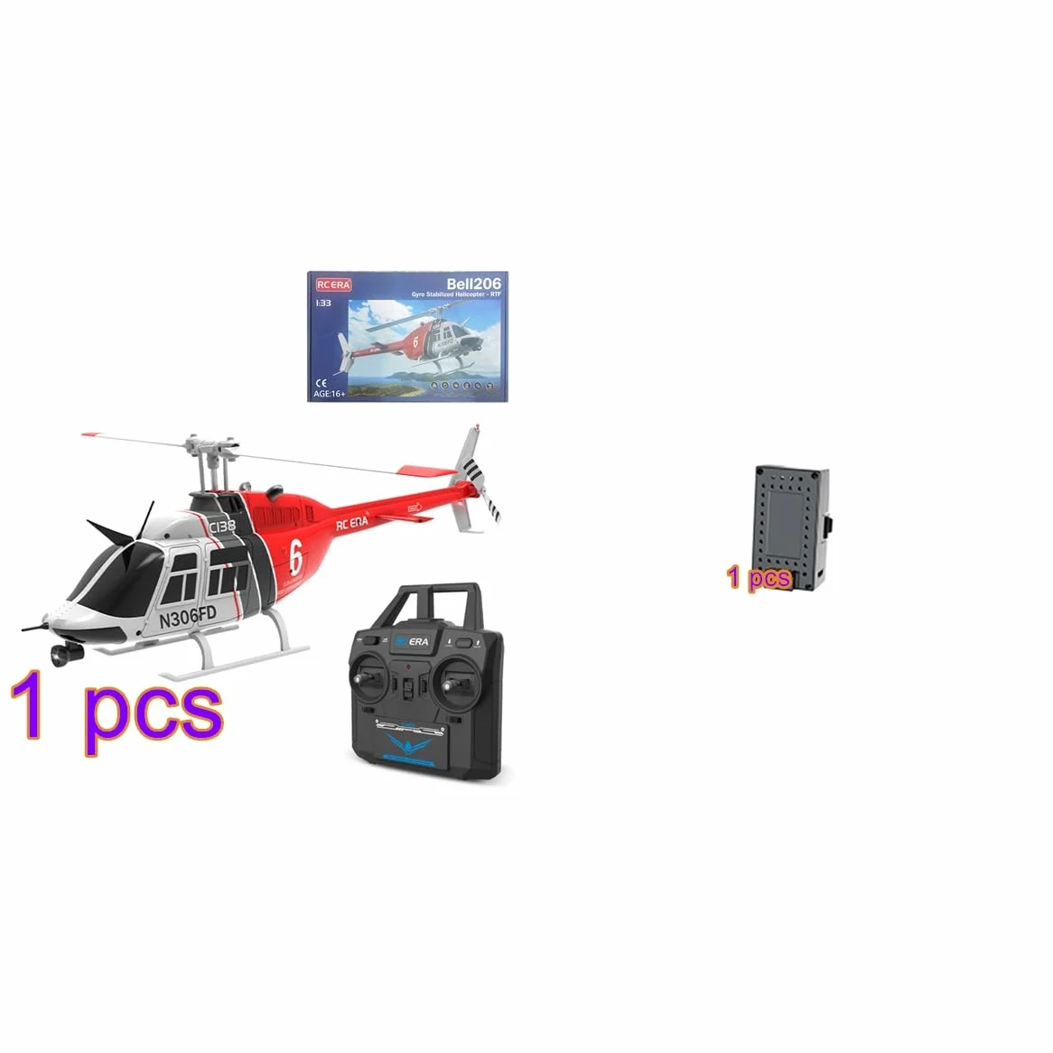 Elicottero RC C138 1/33 206, 2.4G 6CH RC Elicottero per esterni, hobby RC aereo con tenuta in altitudine, aeromobile radiocomandato, giocattolo per adulti RTF