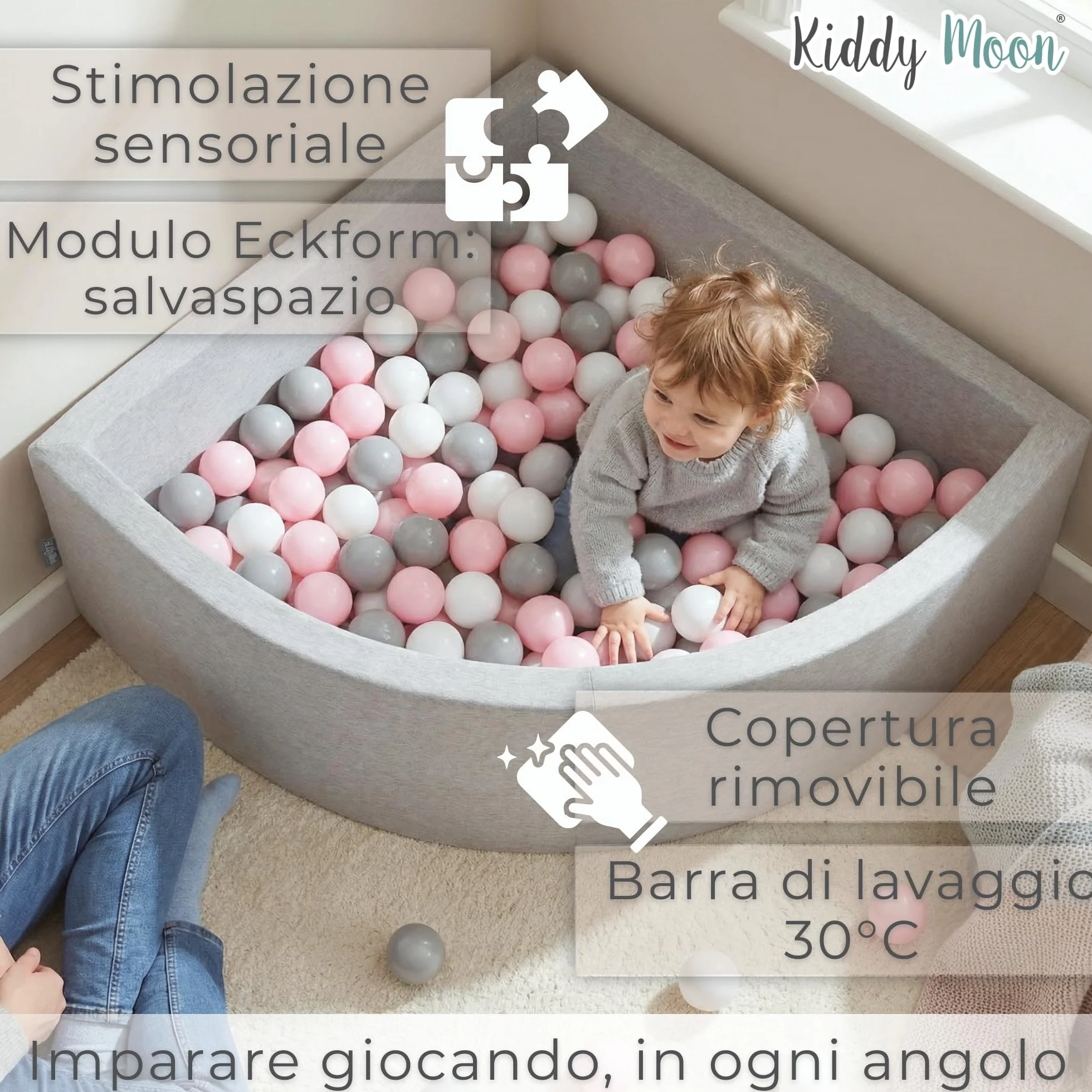 KiddyMoon Piscina di Palline Colorate ∅7Cm per Bambini Quarto Angolare