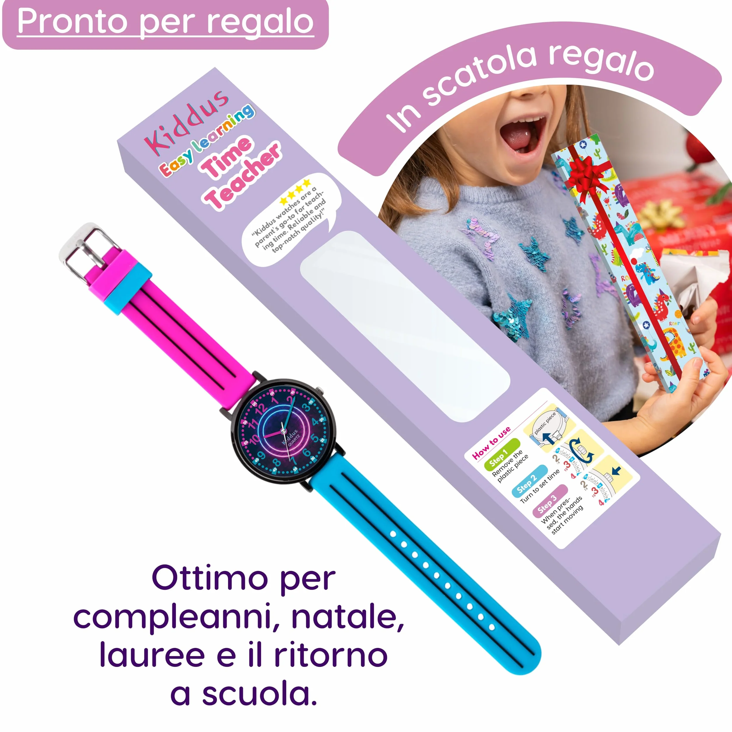Kiddus Orologio Educativo per Bambini, Orologio da polso Analogico per Bambino e Bambina a partire da 5 Anni, Resistente all'acqua 5ATM, Primo Orologio per l'Infanzia, Regalo Bimbo Apprendimento