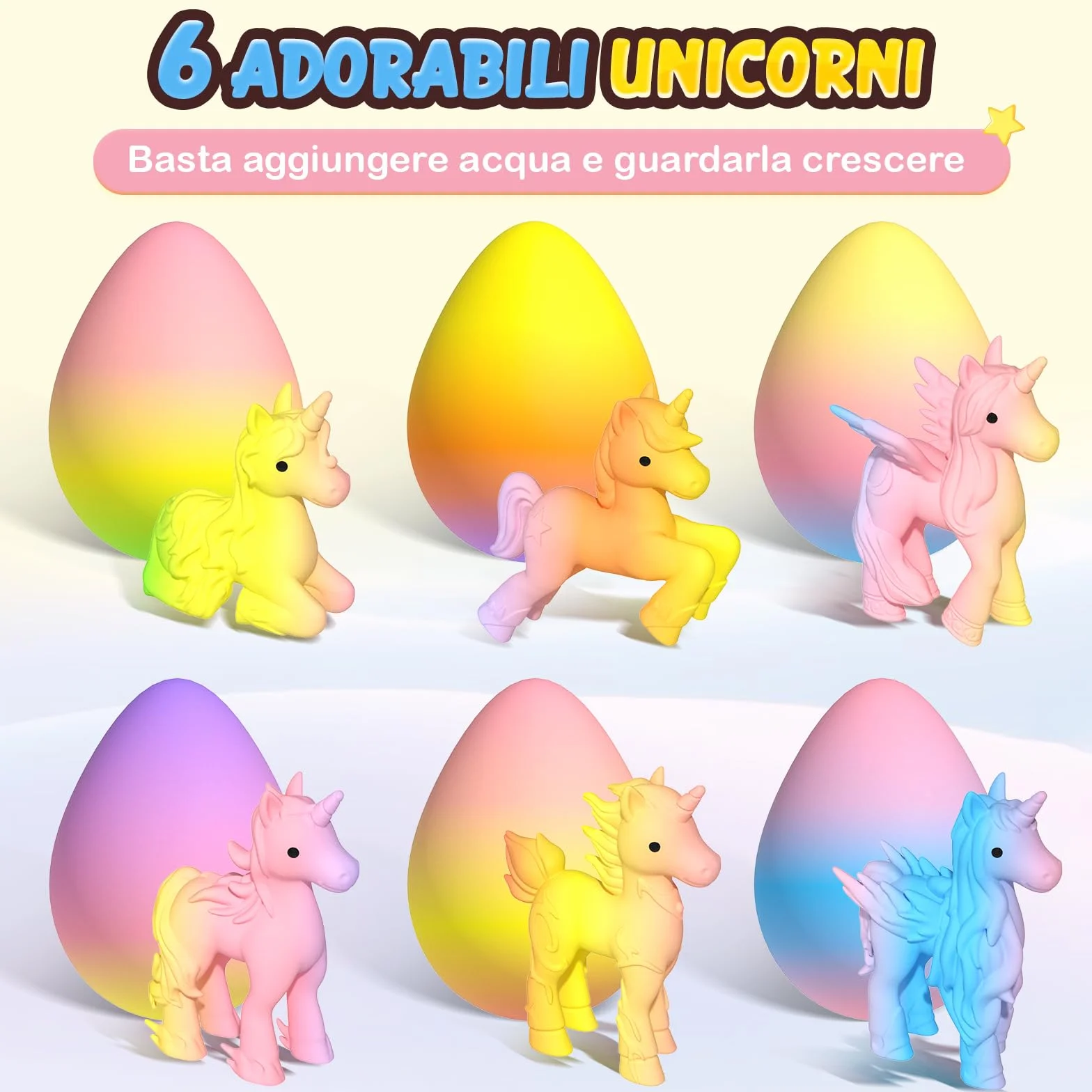 Uova Arcobaleno che Si Schiudono con Unicorni per Bambini - 6 Giocattoli Unicorno per Ragazzi e Ragazze, Idee Regalo per Pasqua o Compleanno per Bambini dai 3+ Anni - Regali per Bambine di 3 4 5 6 7 8