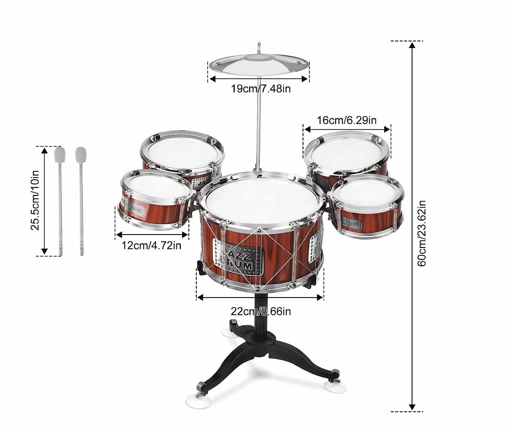 Batteria per Bambini Batteria Jazz Drum Set Batteria Giocattolo per Bambini Mini Drum Set Strumenti Musicali con 5 Tamburi 1 Piatto 2 Bacchette Strumento Musicale a Percussione Educativo (A)