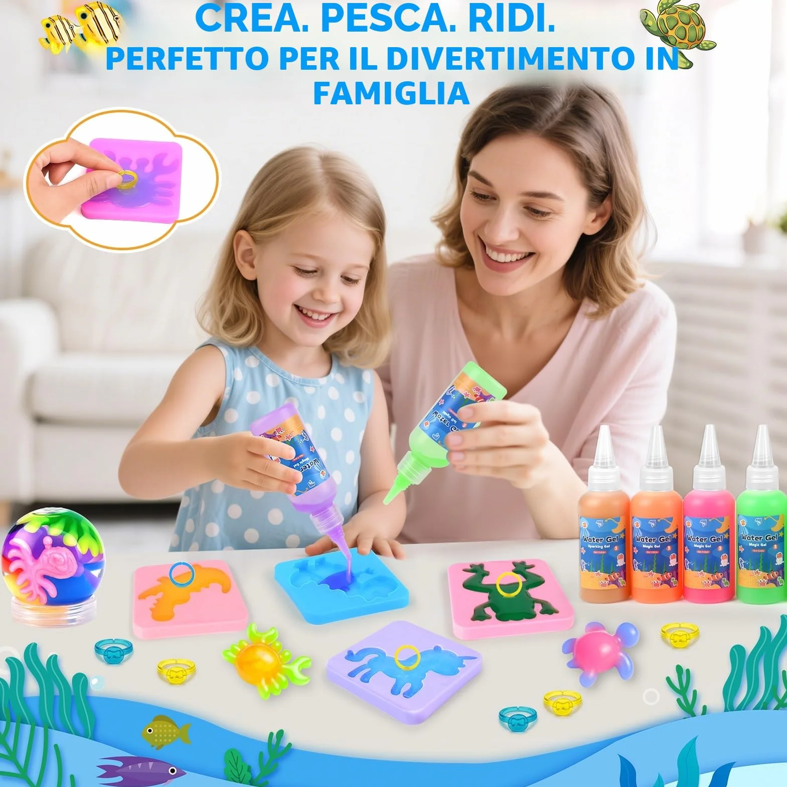 Dreamon Aqua Gelz Set, 71PCS Magic Jelly Set con 14 Gel Colorati, 2 Canne da Pesca, Giocattolo Educativo per Bambini 3+ Anni, Regalo DIY Ragazzi e Ragazze