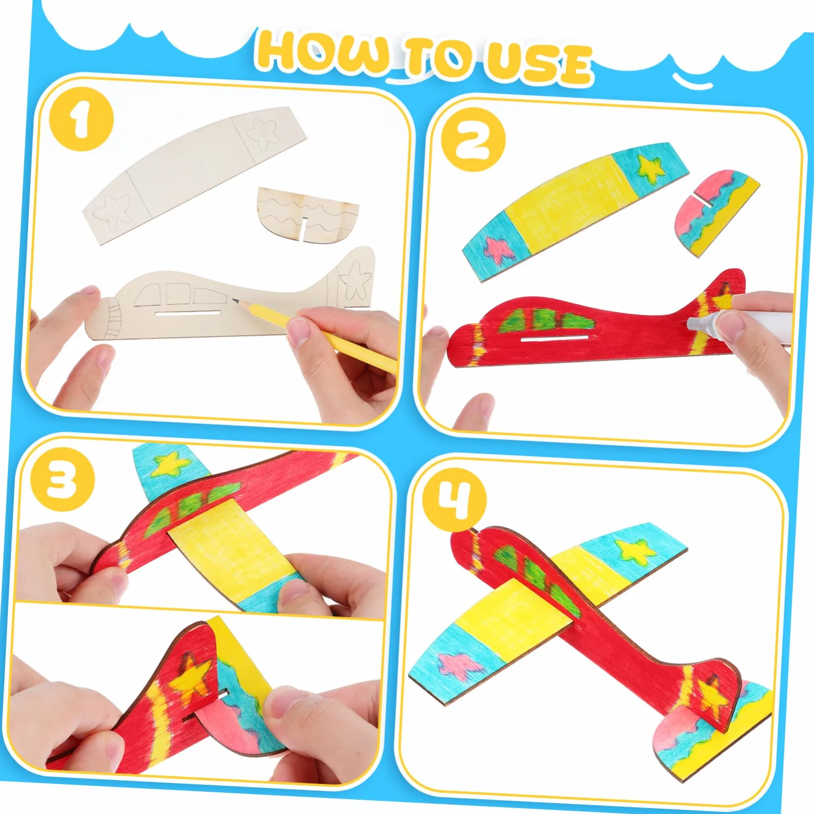 Kit di Modellini Aerei in Legno da 20 Pezzi per Ragazzo Ragazza Superficie Liscia, per Back To School Party e Attività di Pittura Fai-da-te