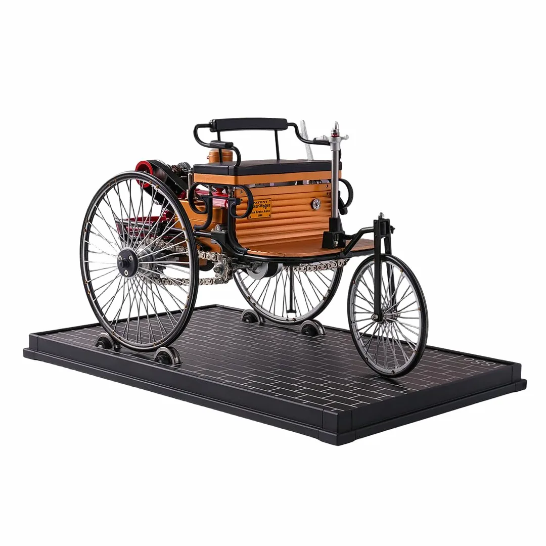 Auto a tre ruote vintage di prima generazione in metallo, auto elettrica meccanica in metallo, kit fai da te, kit educativo da collezione (oltre 430 pezzi)