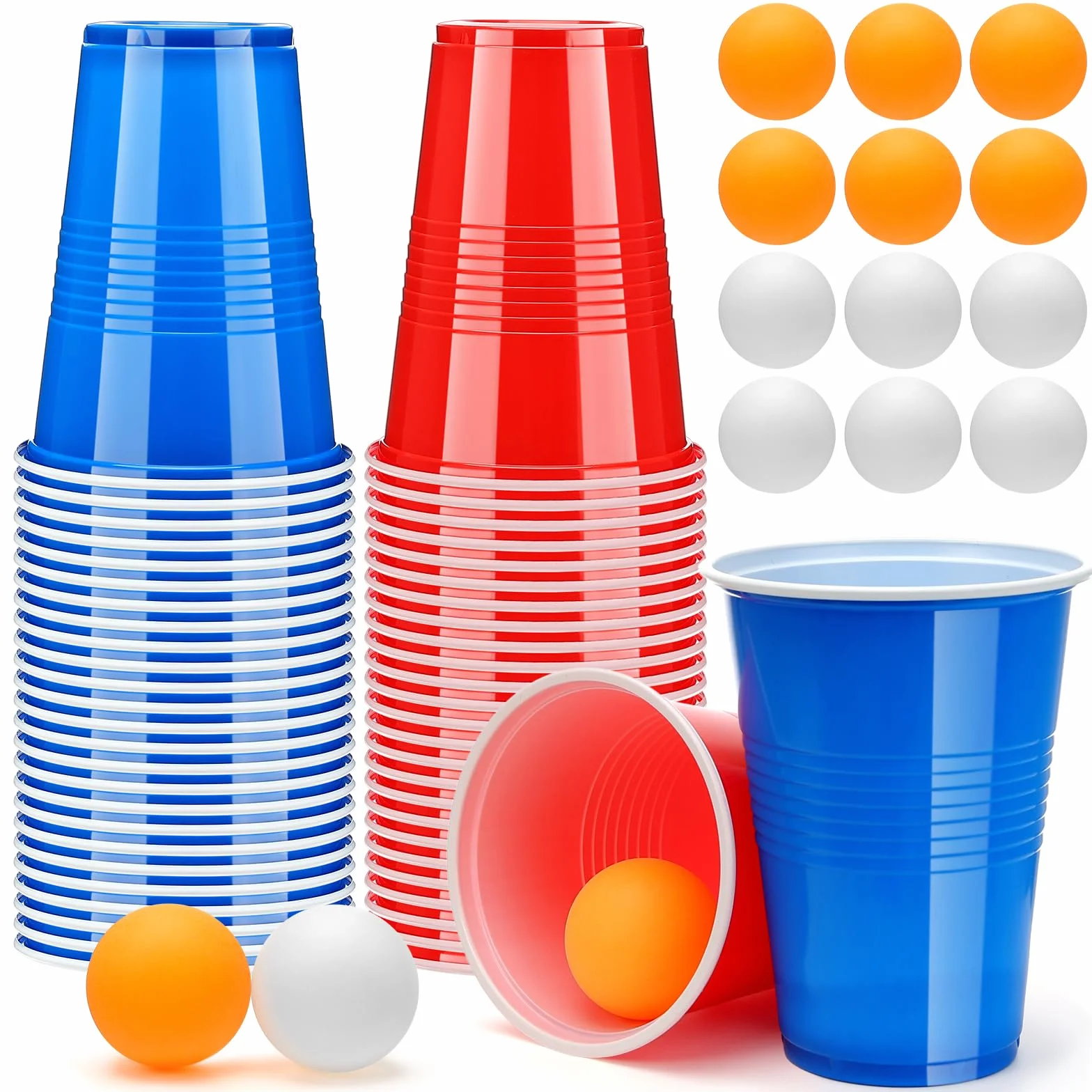Zeawavsl Beer Pong Ping Pong Kit, Bicchieri da Beer Pong Contiene 50 Bicchieri e 12 Palline da Ping Pong, Bicchieri da Beer Pong da 500 ml Bicchieri da Beer Pong Riutilizzabili