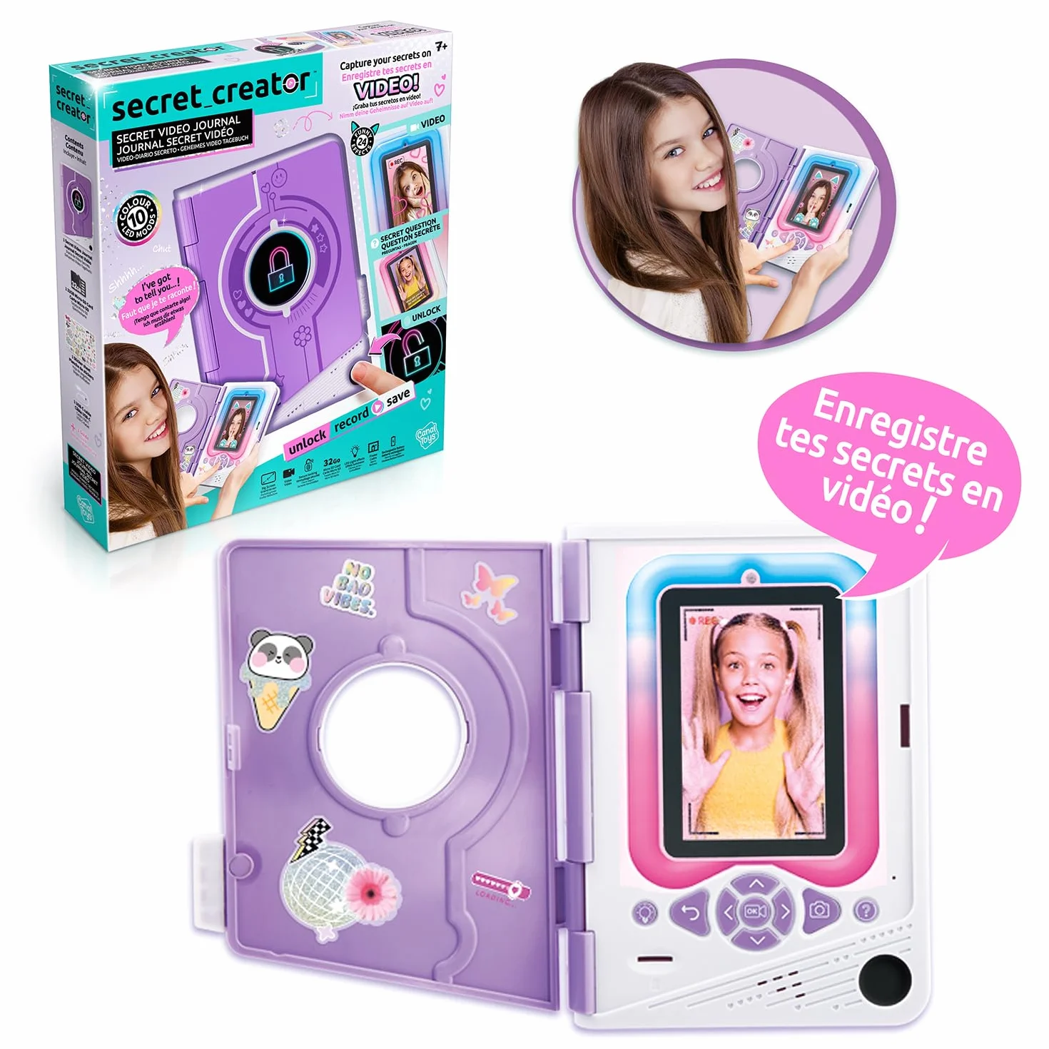 Canal Toys Diario Segreto Video Bambini Viola - 32 GB Registra Video Foto Impronta Digitale 24 Effetti LED
