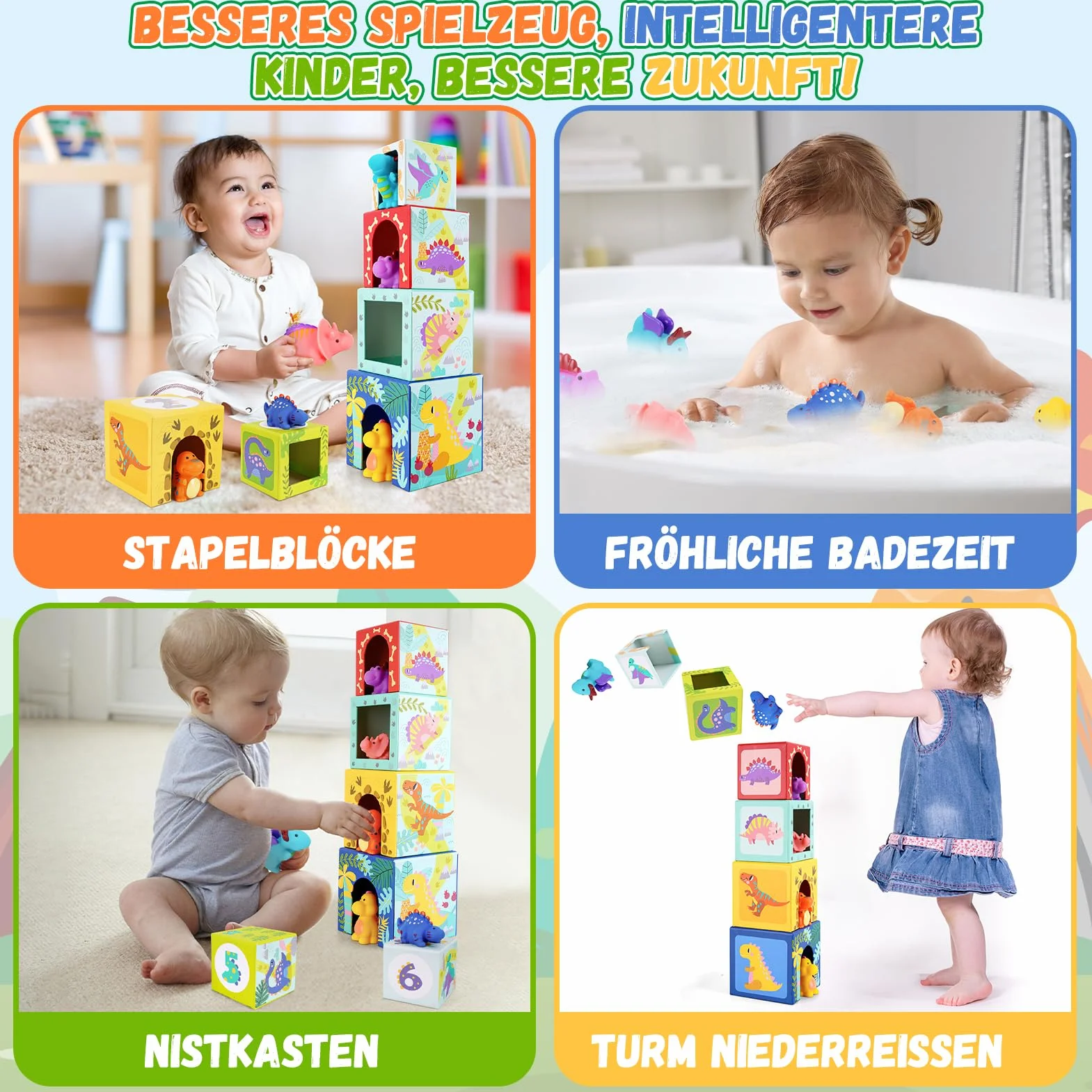 KMTJT Dinosauri Costruzion per Bambini 1 Anno, Giochi Montessori Bambini 1 2 3 Anni, Regalo Natale Bimba, Giocattoli Bambina Bambino Giochi Educativi Sensoriali per Neonati